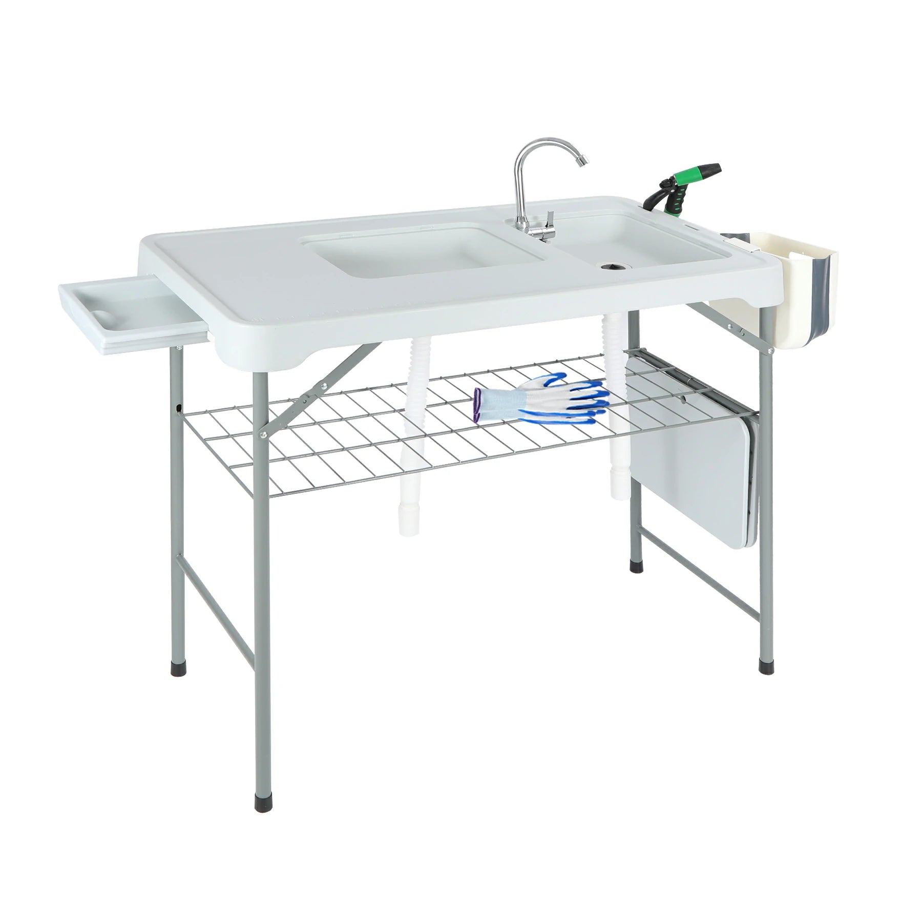 Portable Folding Fish Cleaning Table with Double Sink & Faucet