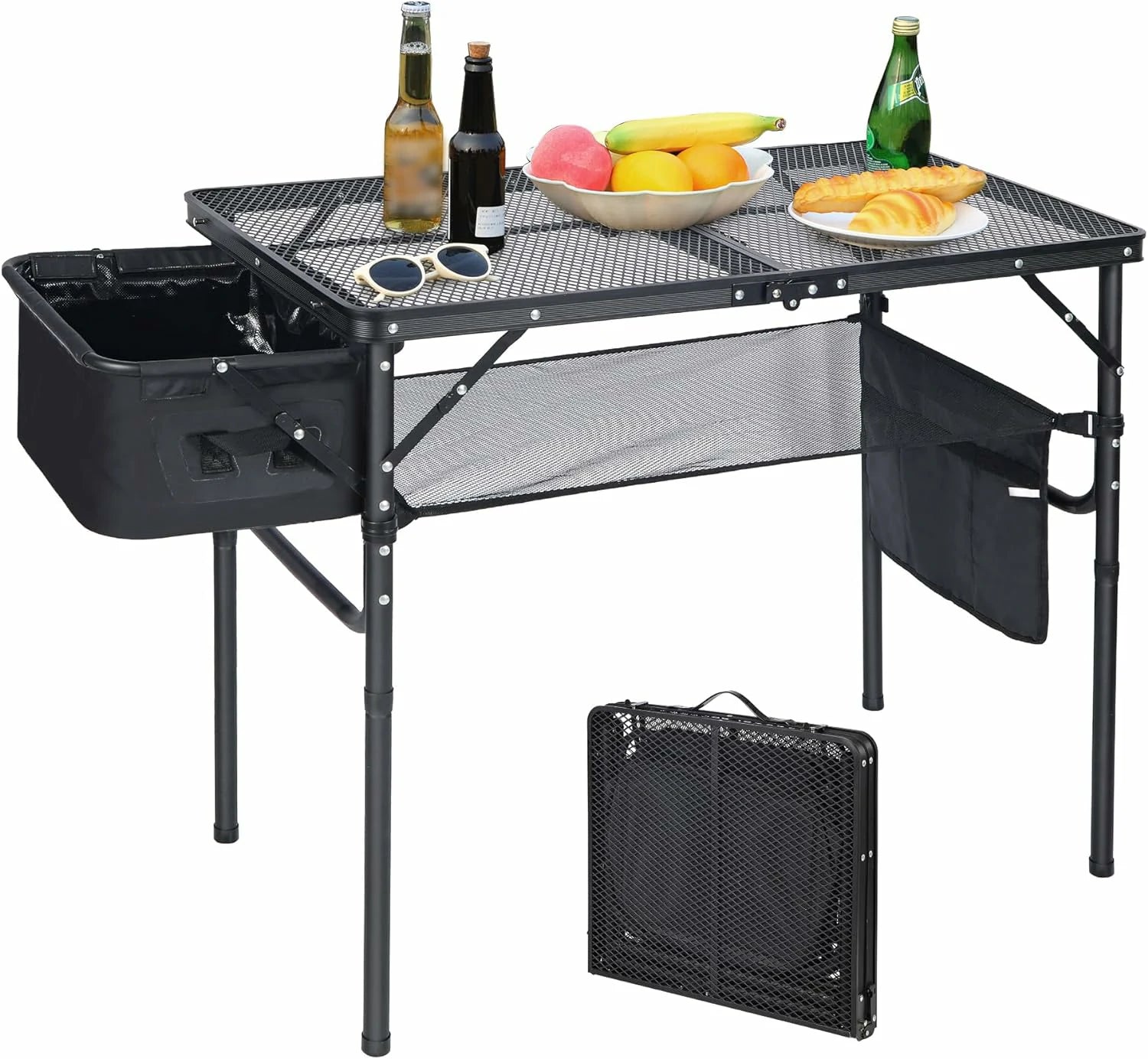 Folding Grill Table for Outside with Adjustable Height Legs