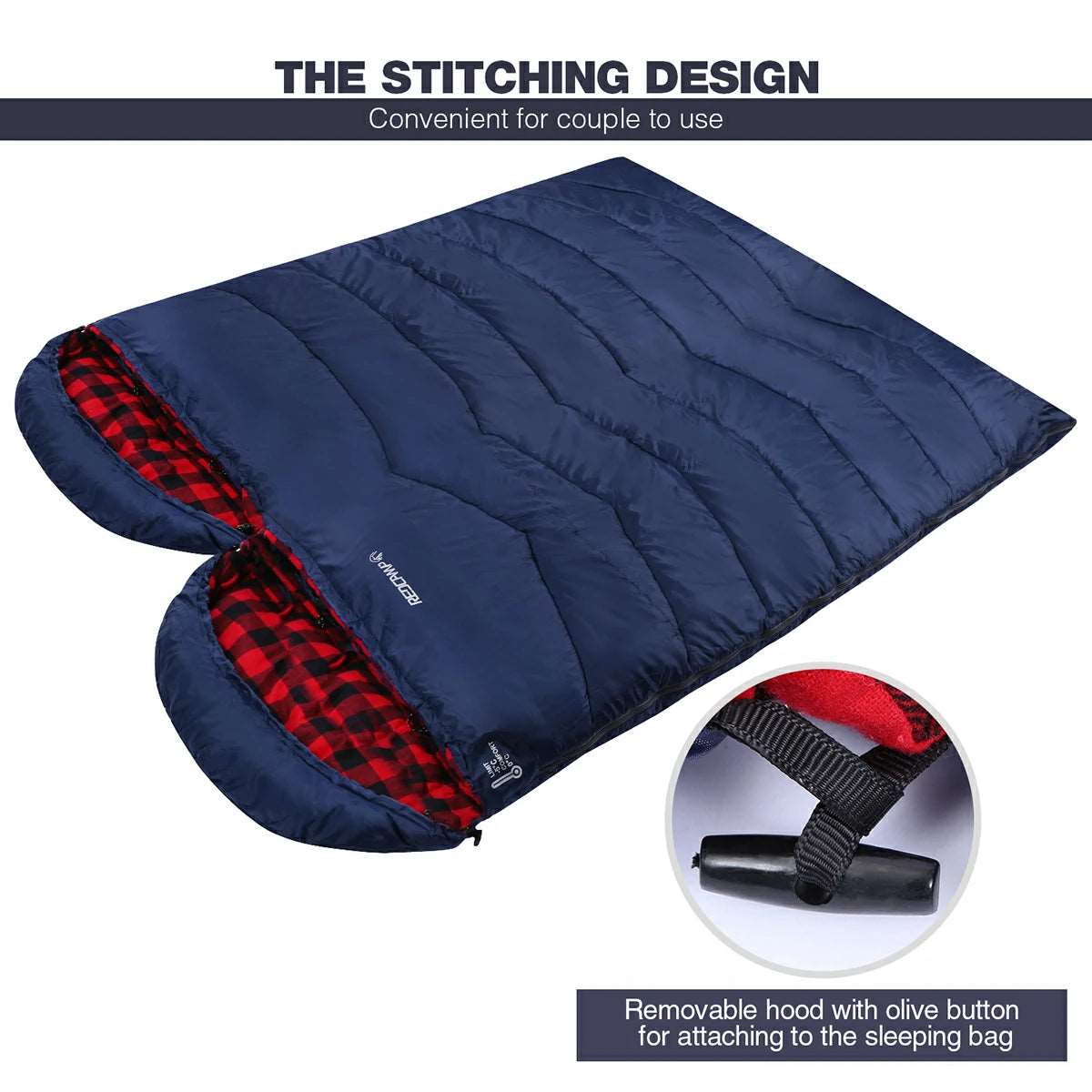 Cotton Flannel Sleeping Bag with Detachable Hood for Adults