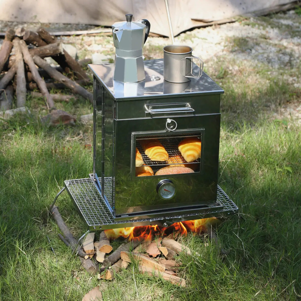Fast Fold Camp Oven Stove with 3 Grills Stainless Steel Oven
