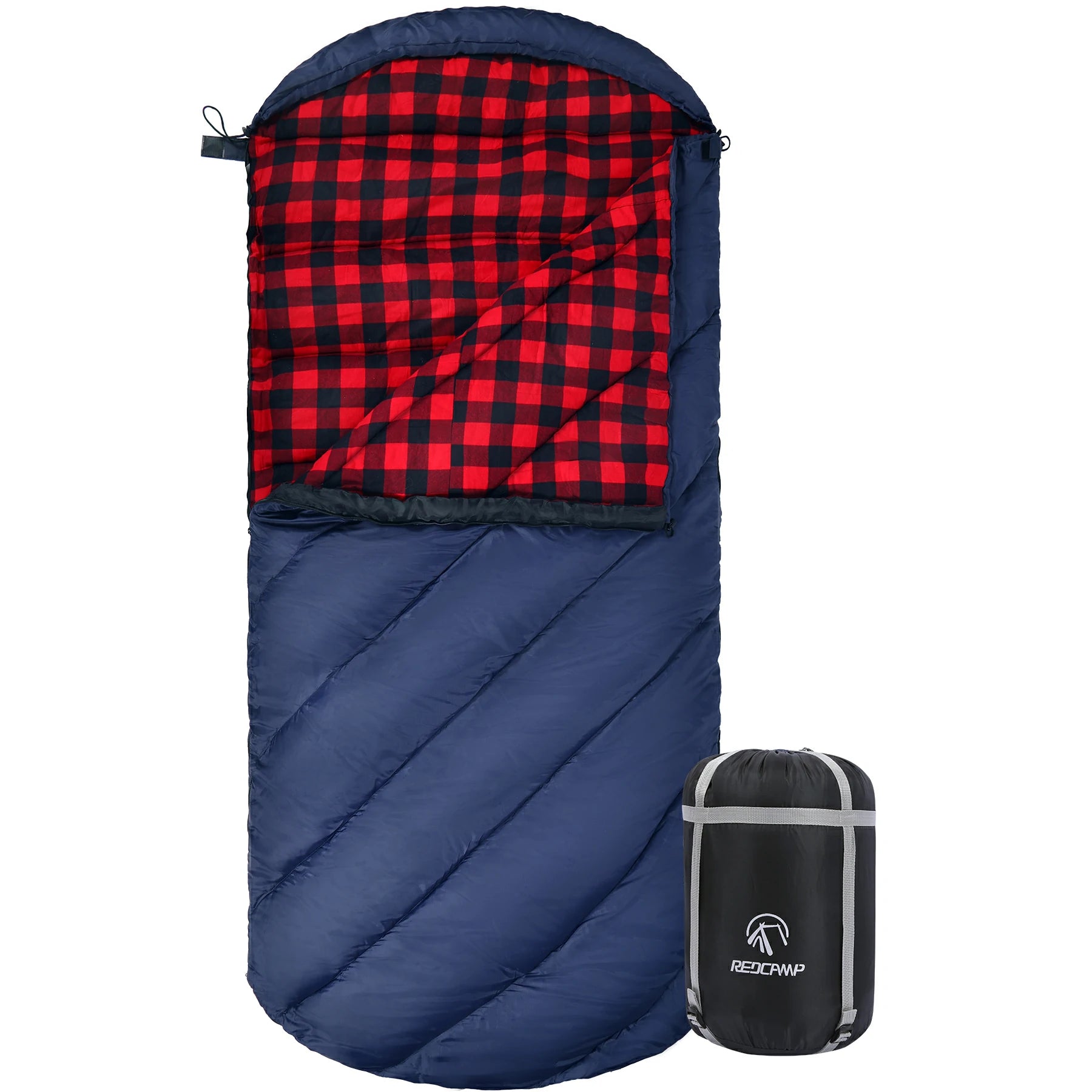 Hooded Camping Sleeping Bag for Adult with Cotton Flannel,Red,Blue,Navy Blue