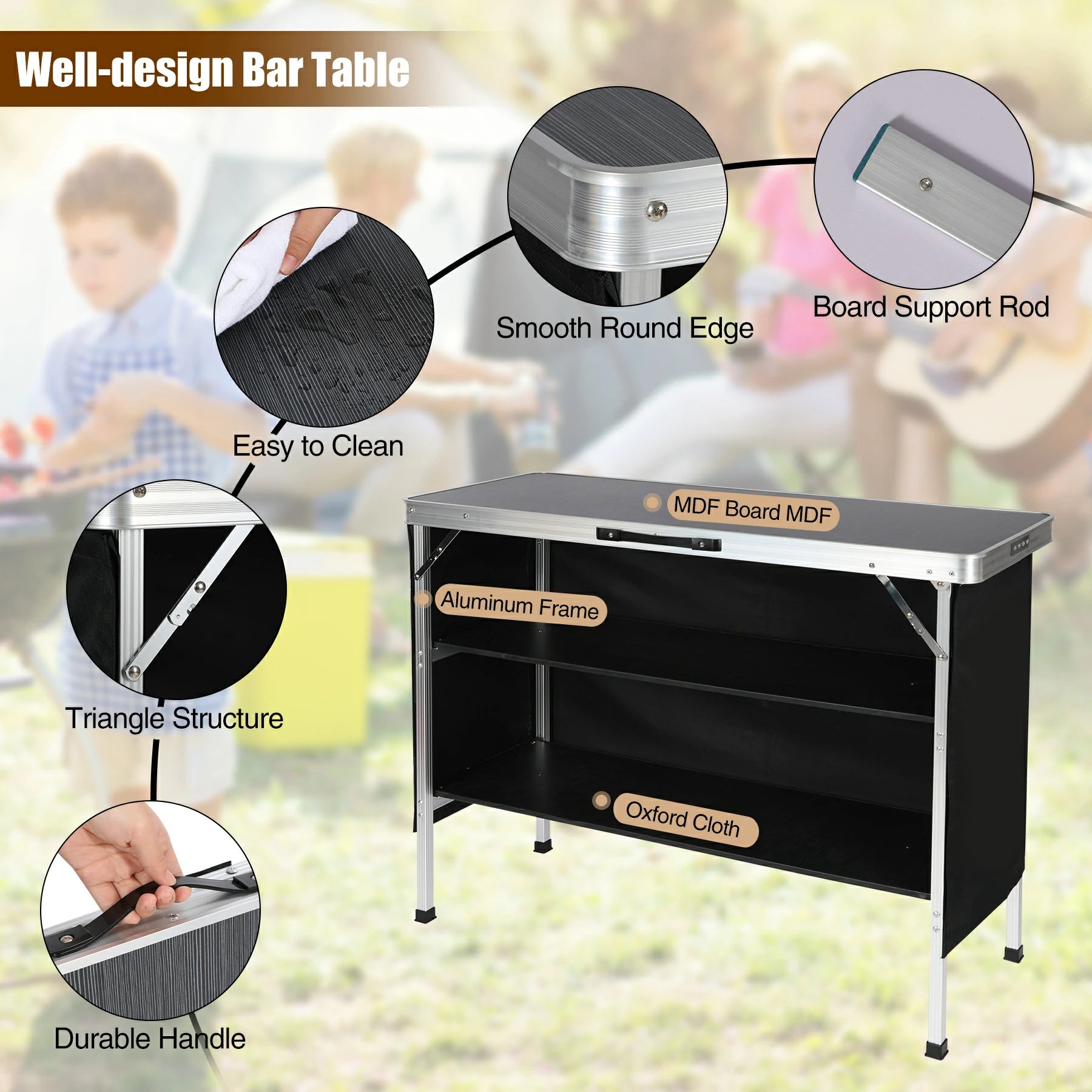 Portable Bar Table with Double Layer for Party