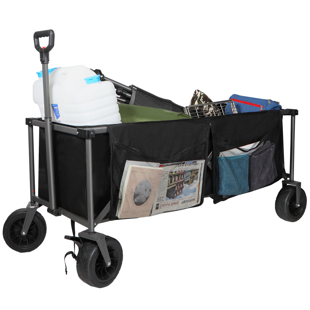Extra Long Extended Folding Wagon with Side Pocket and Brakes