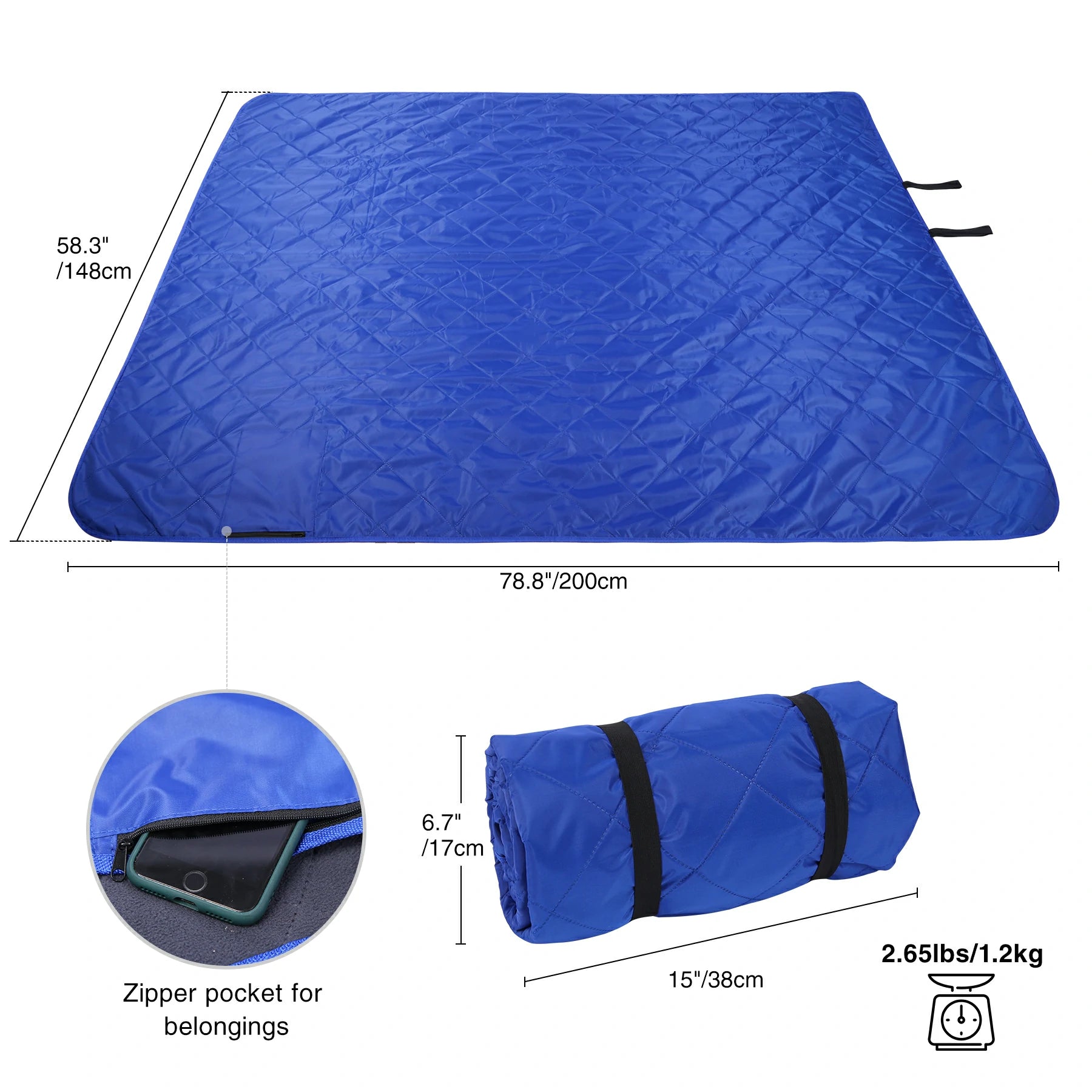 Outdoor Waterproof Blanket with Warm Fleece