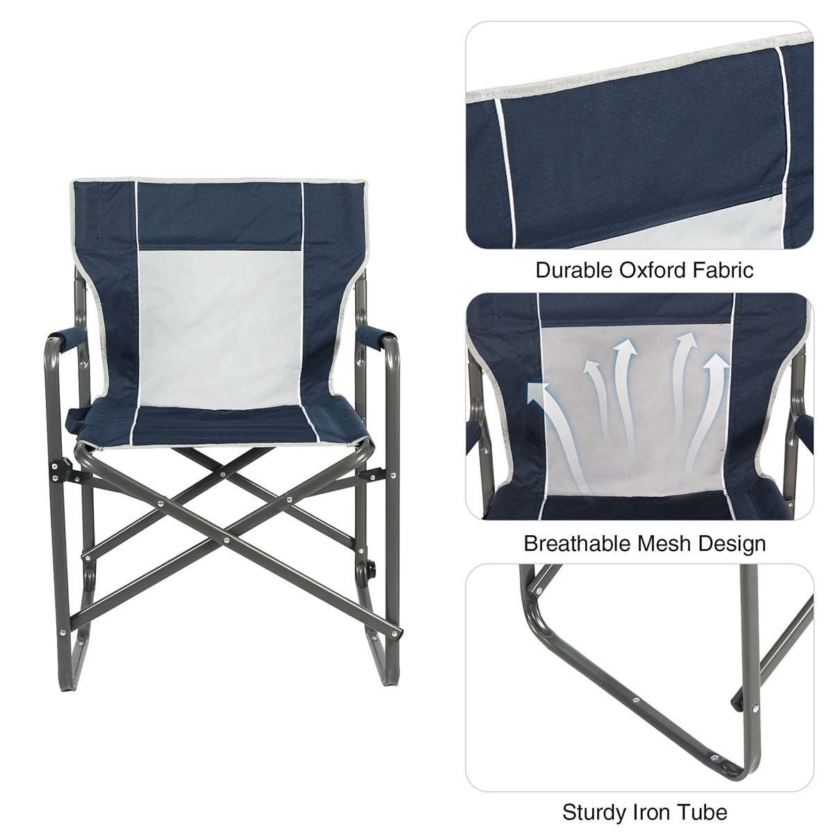 Foldable Camping Director's Chair with Breathable Mesh Back