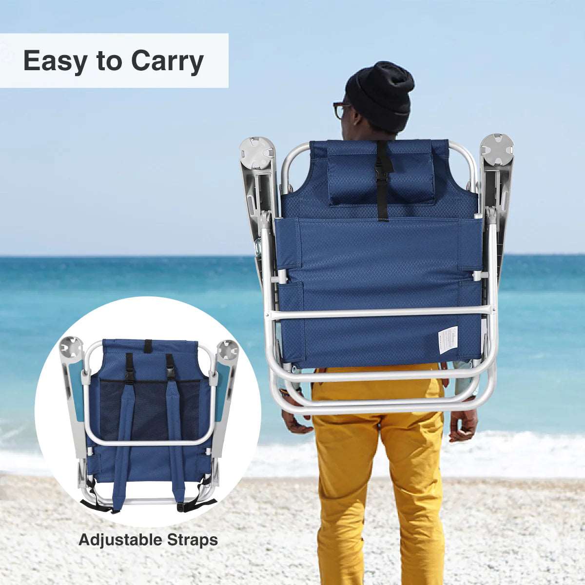 Folding Backpack Beach Chair 2 Pack Aluminum 5-Position