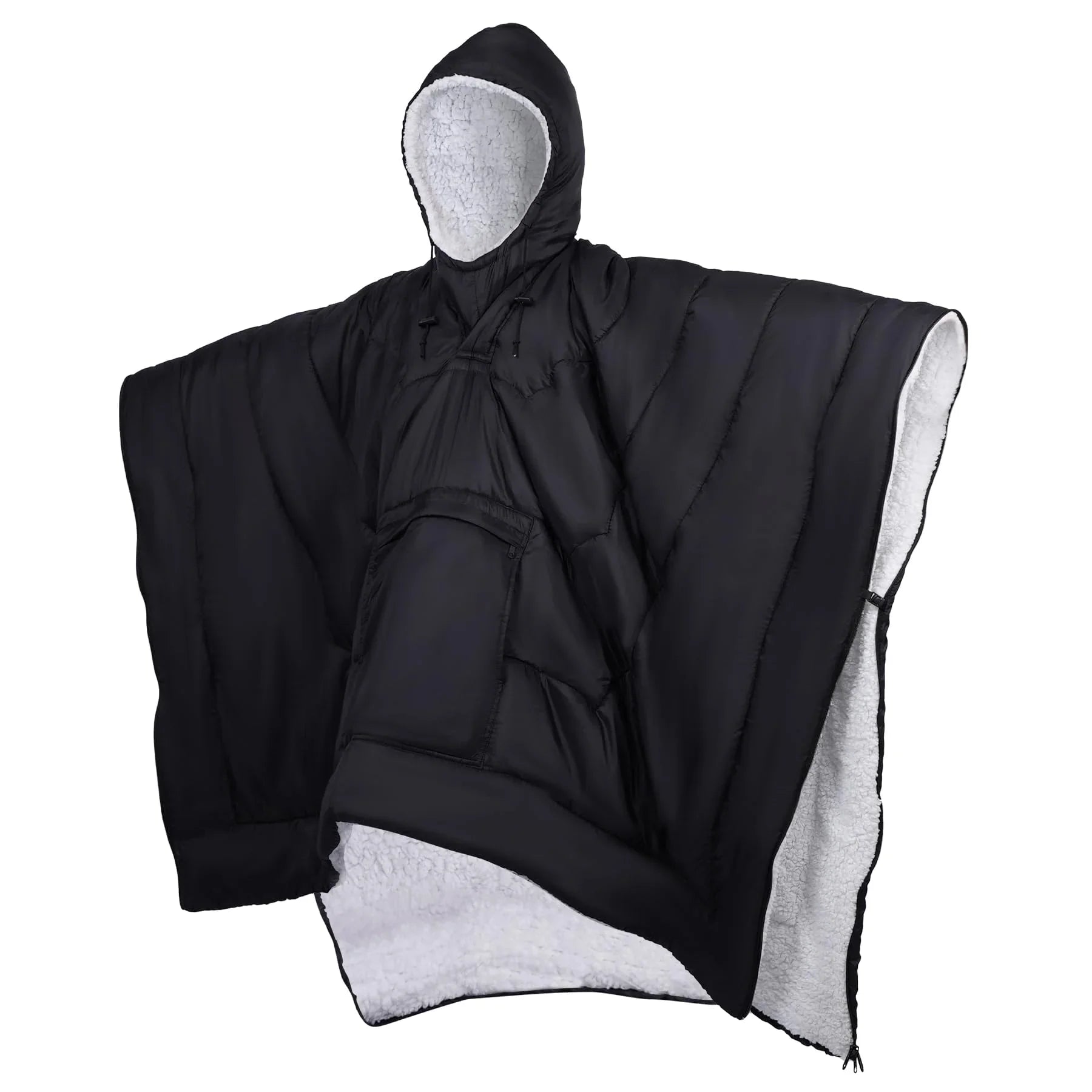 Wearable Camping Poncho Blanket, 4-in-1 Waterproof Windproof Thermal Blanket with Kangaroo Pocket & Carry Bag, Lightweight Portable Insulated Poncho