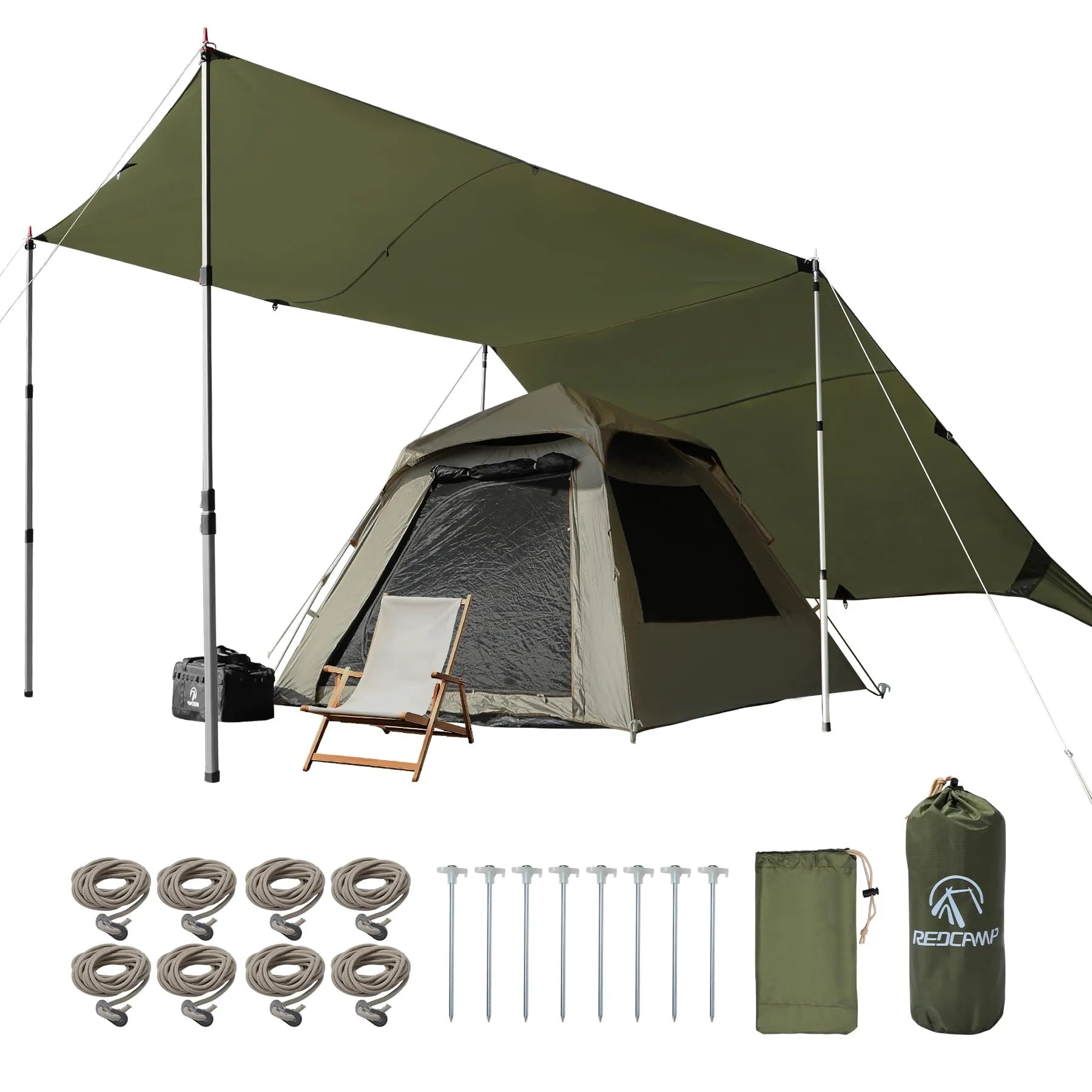 REDCAMP 10×17 ft Waterproof Camping Tarp, Hammock Rain Fly for Hiking Green with 36-70
