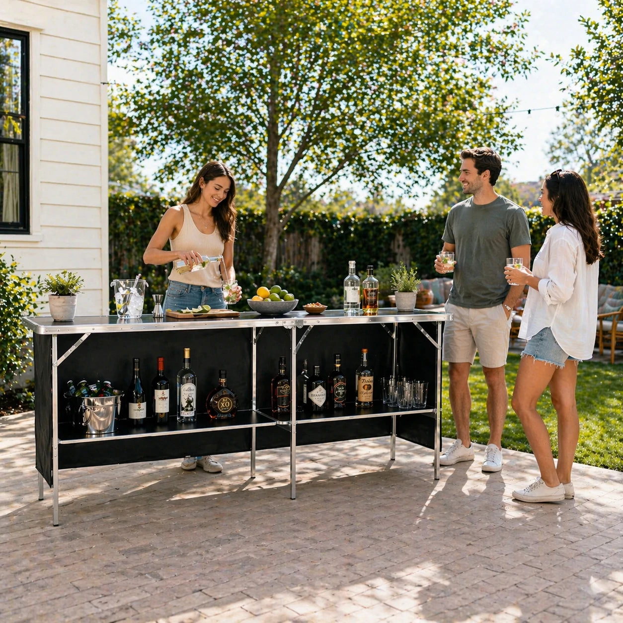 Extra Long Folding Portable Bar Table for Events with Double Layer
