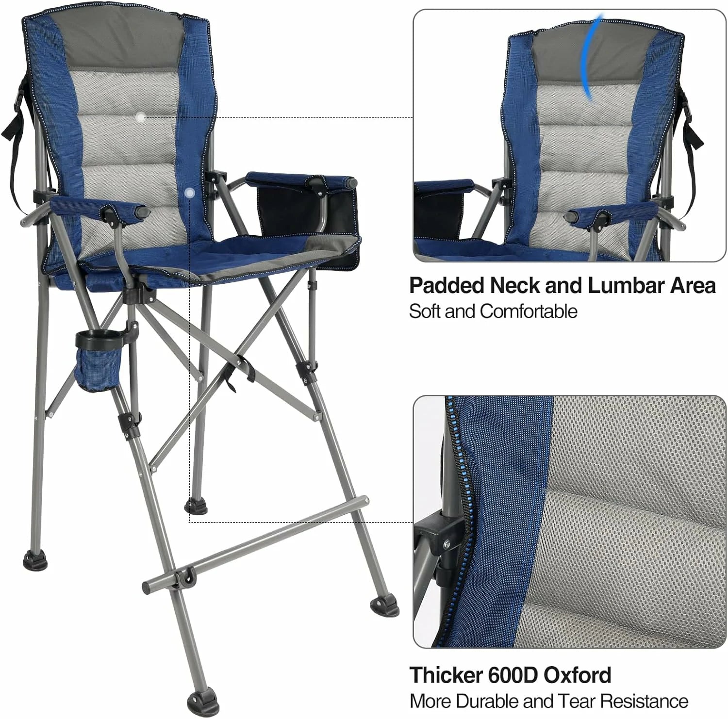 Extra Tall Bar Height Foldable Director Chairs for Adults with High Back and Hard Arms, Support 330lbs