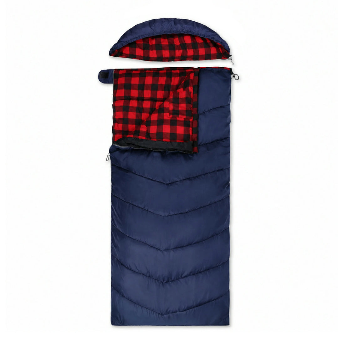 Saco de dormir para acampar con capucha para adultos con franela de algodón, rojo, azul, azul marino 