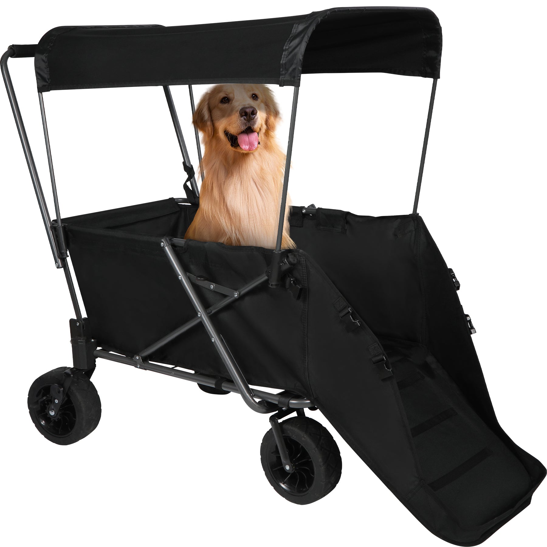 Folding Dog Wagon Cart with Extendable Rear End Heavy Duty