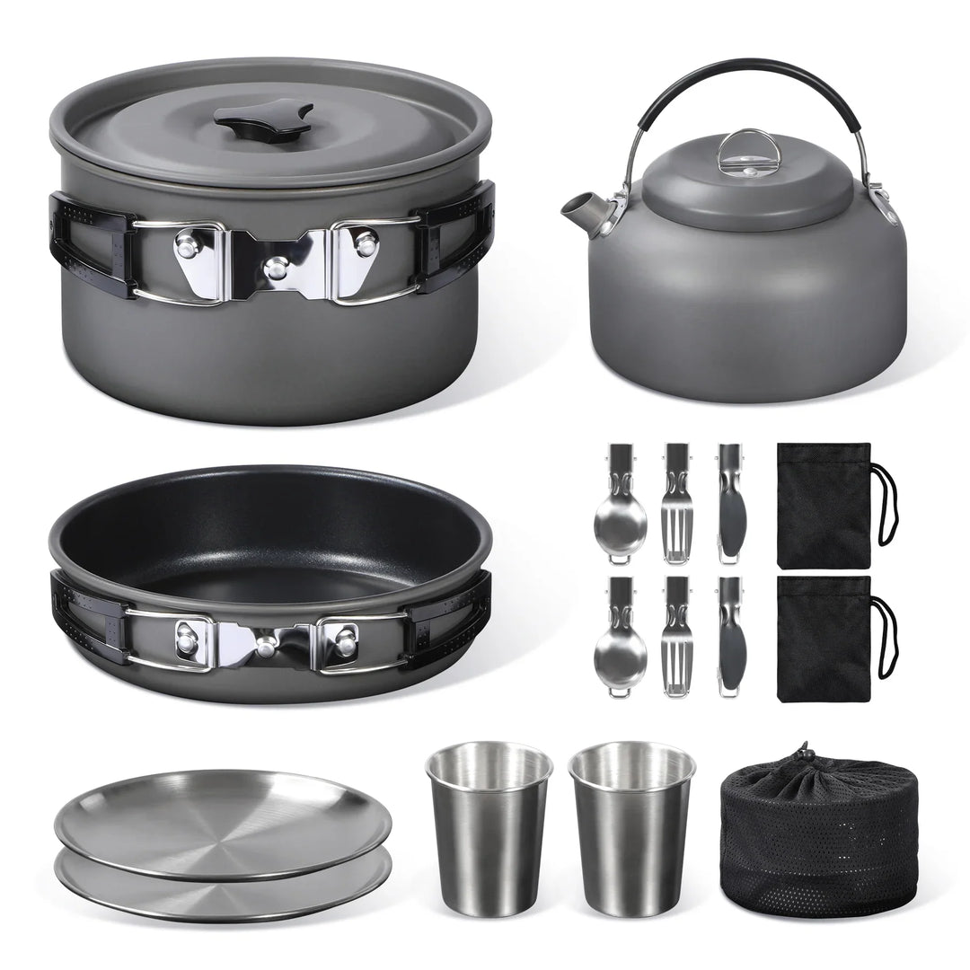Camping Cookware Mess Kit, Backpacking Pot and Pan Set