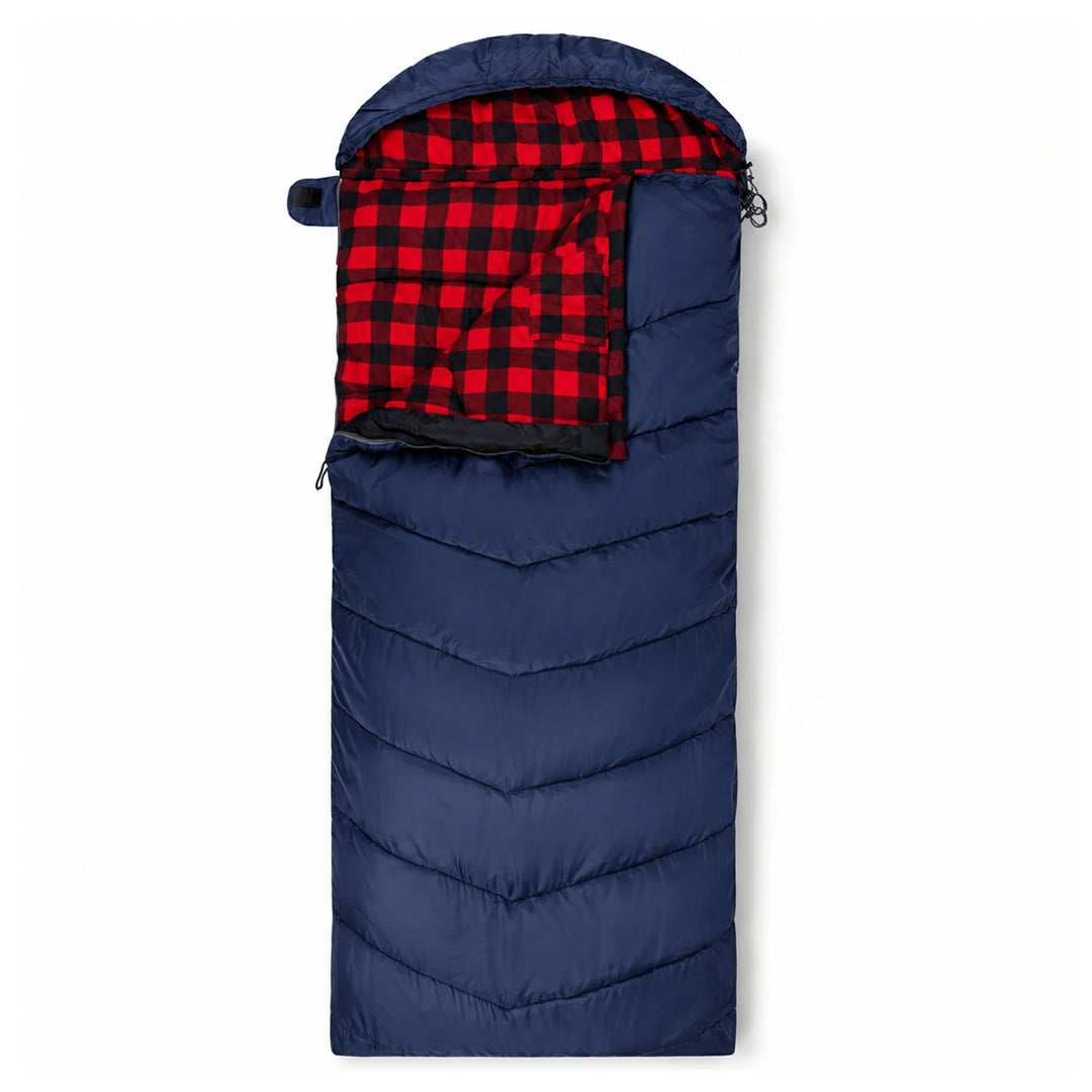 Saco de dormir para acampar con capucha para adultos con franela de algodón, rojo, azul, azul marino 