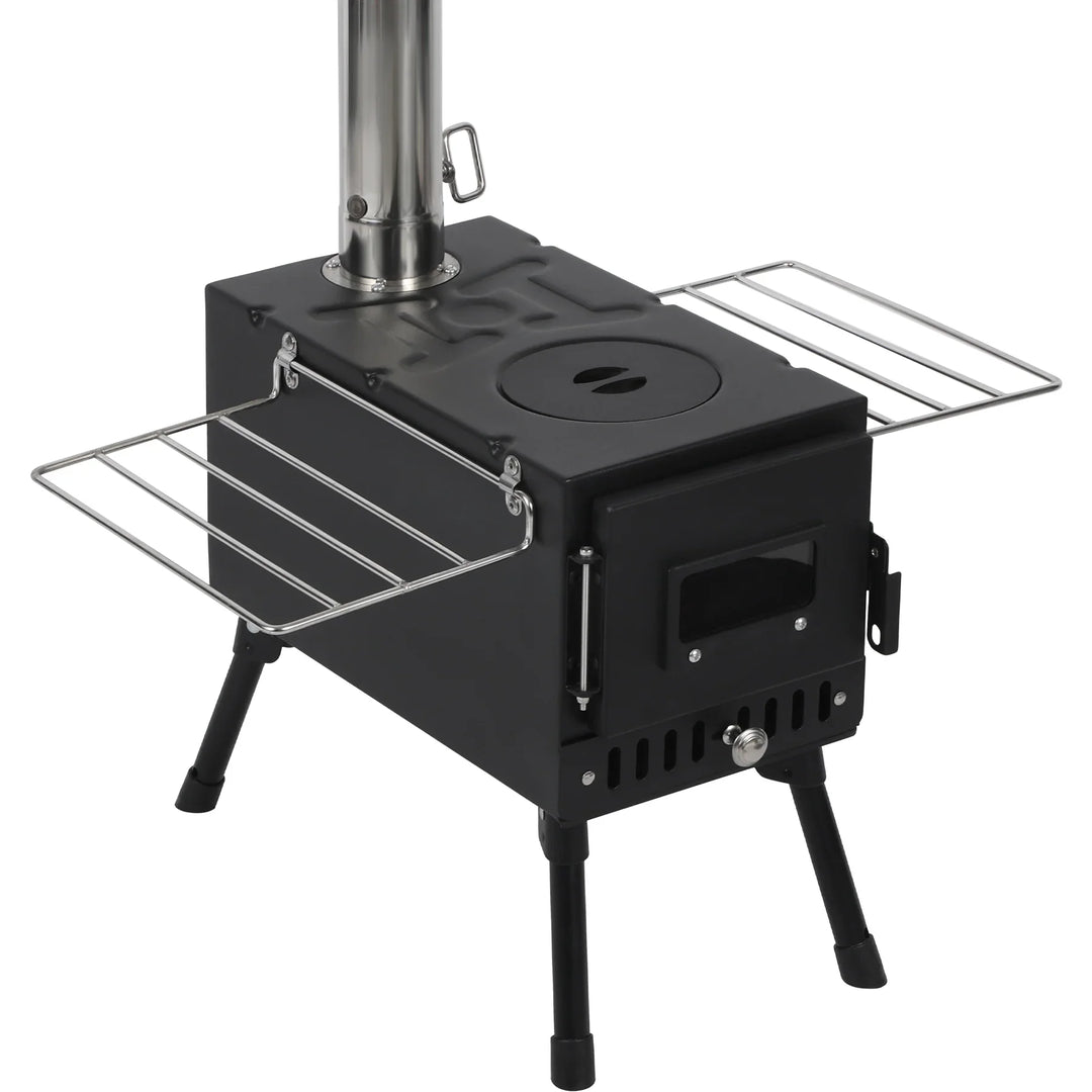 Hot Tent Stove with 6-Section Chimney & Dual Side Racks