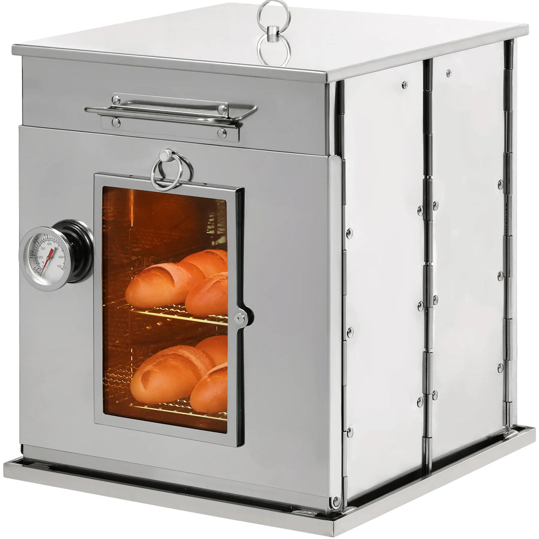 Horno de camping plegable de acero inoxidable con parrilla de 3 niveles para cocinar al aire libre con estufa de propano 