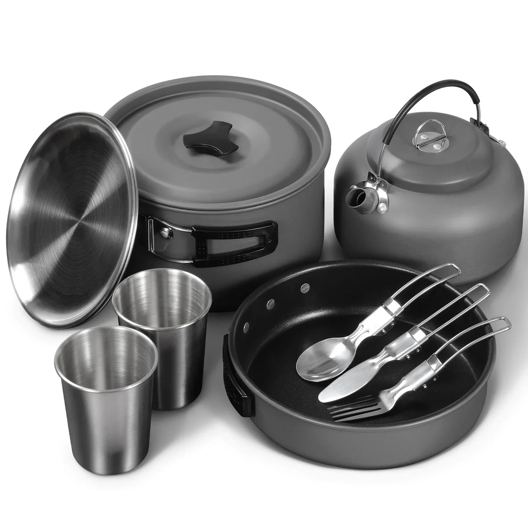 Camping Cookware Mess Kit, Backpacking Pot and Pan Set