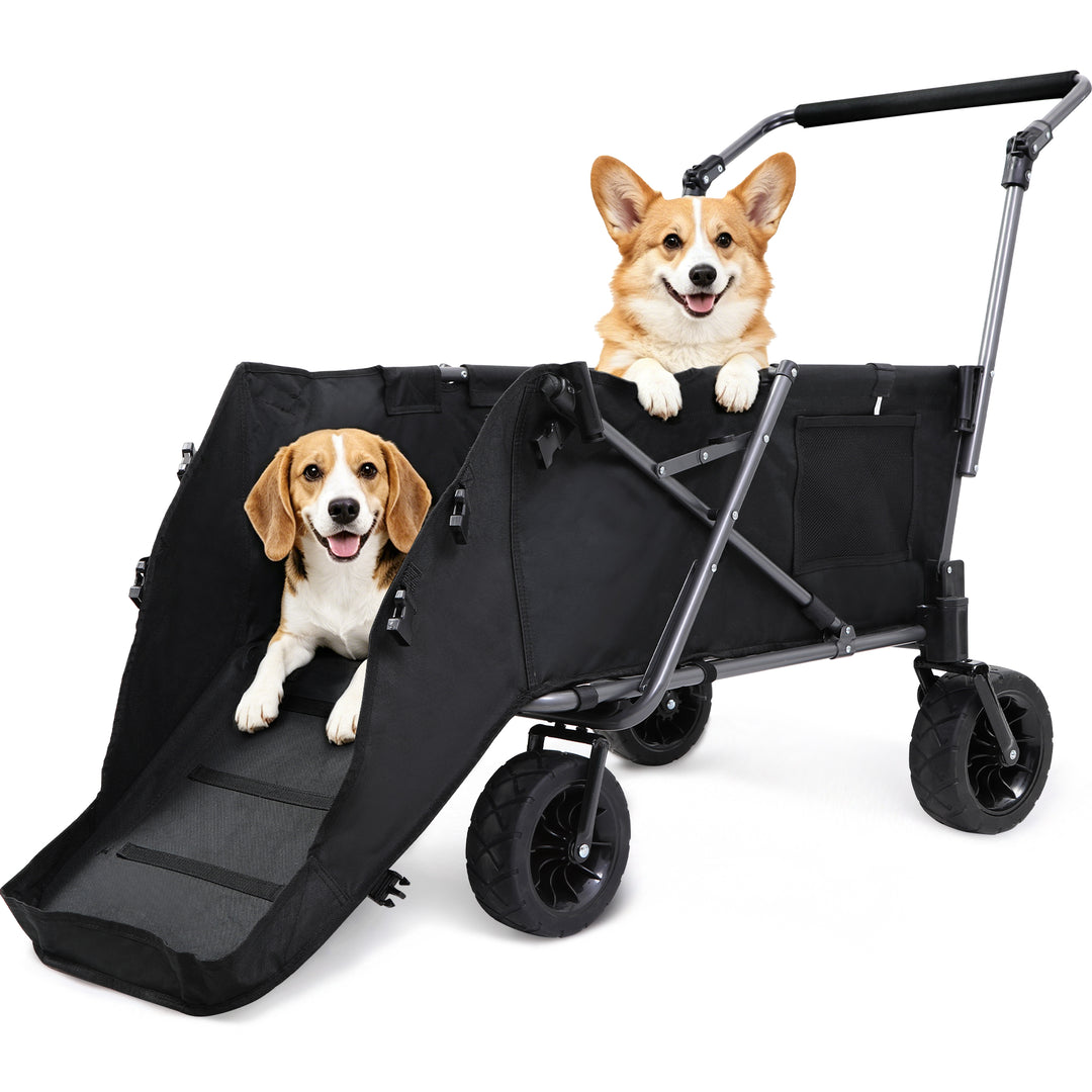 Folding Dog Wagon for Large Dogs with Extendable Rear/ Canopy