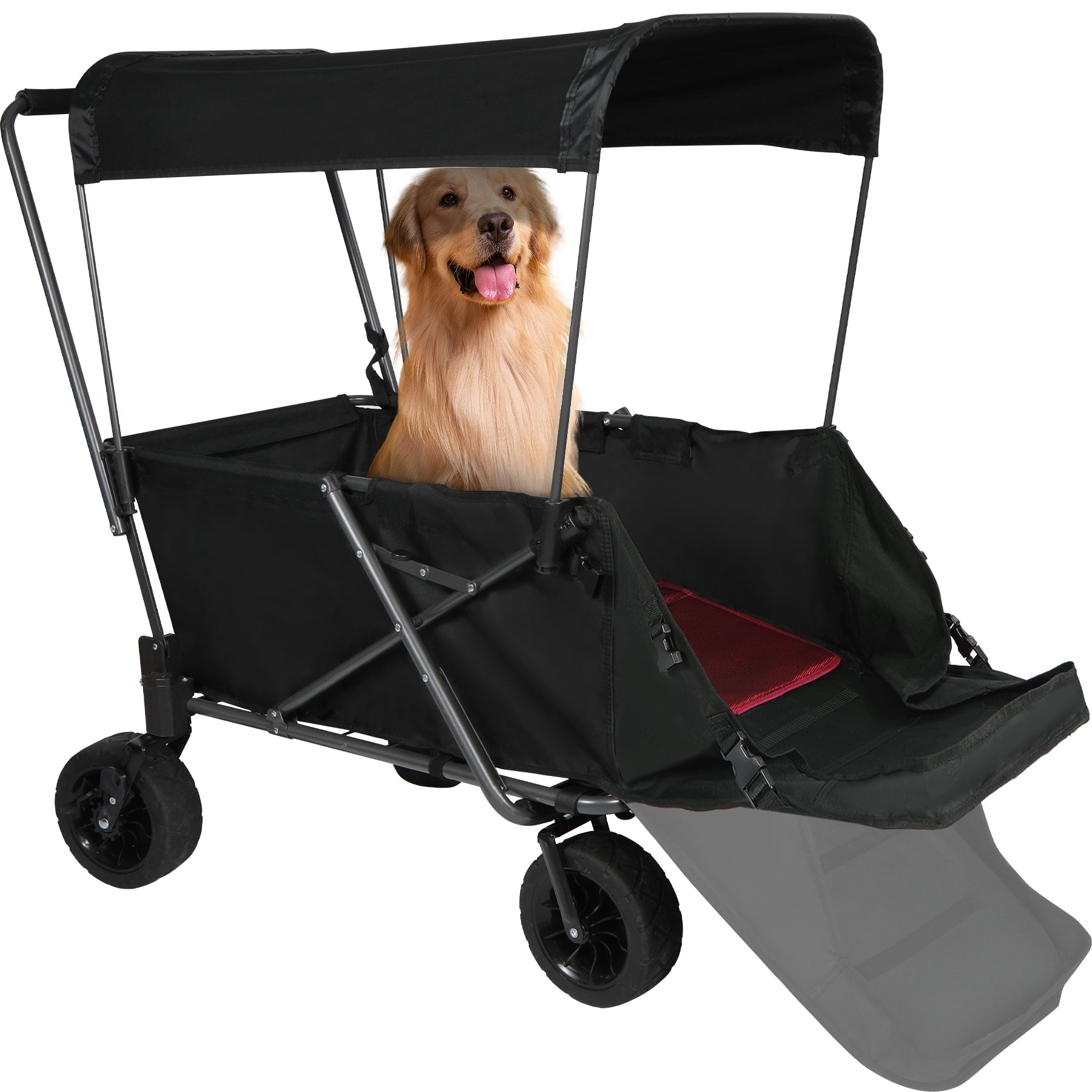 Folding Dog Wagon Cart with Extendable Rear End Heavy Duty