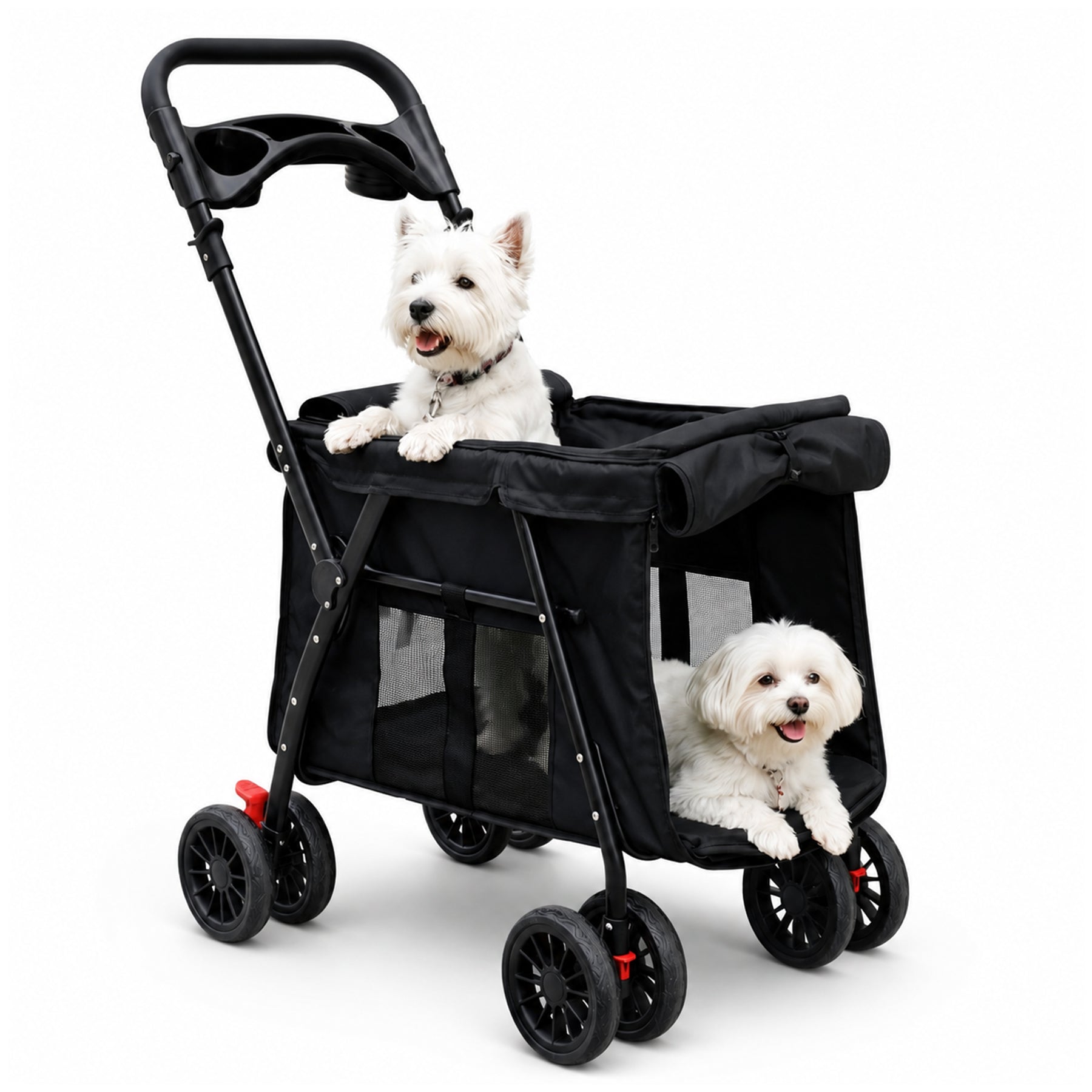 Folding Dog Stroller for 2 Small Dogs – Black