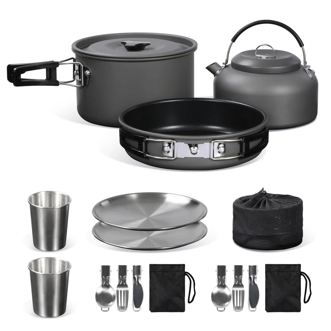 Camping Cookware Mess Kit, Backpacking Pot and Pan Set