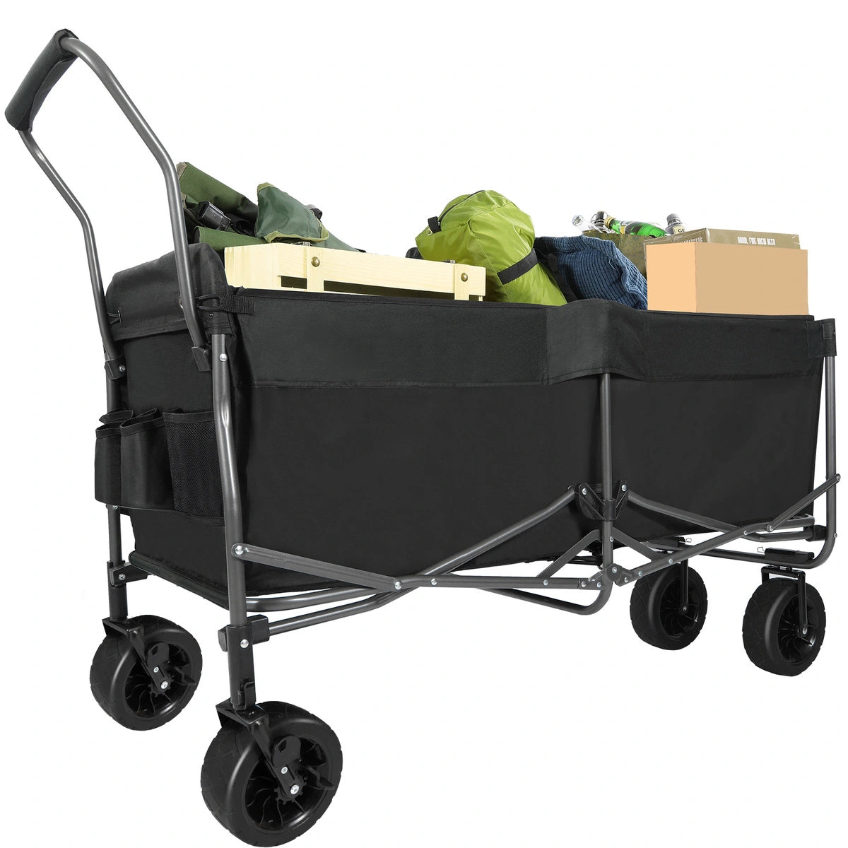 Extra Long Extended Folding Wagon with Side Pocket and Brakes