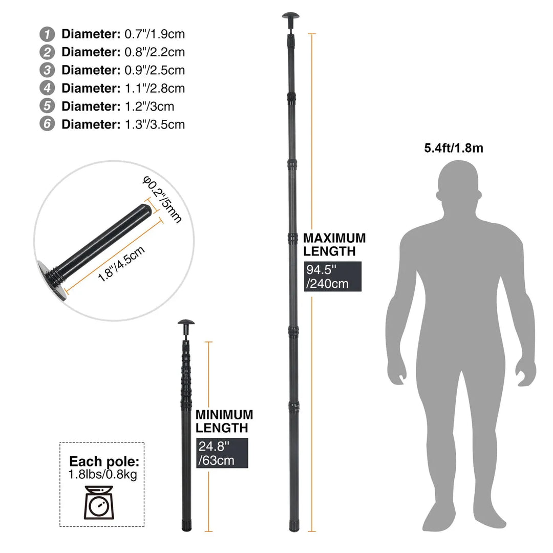 Aluminum Adjustable Telescoping Tarp Poles - Redcamp