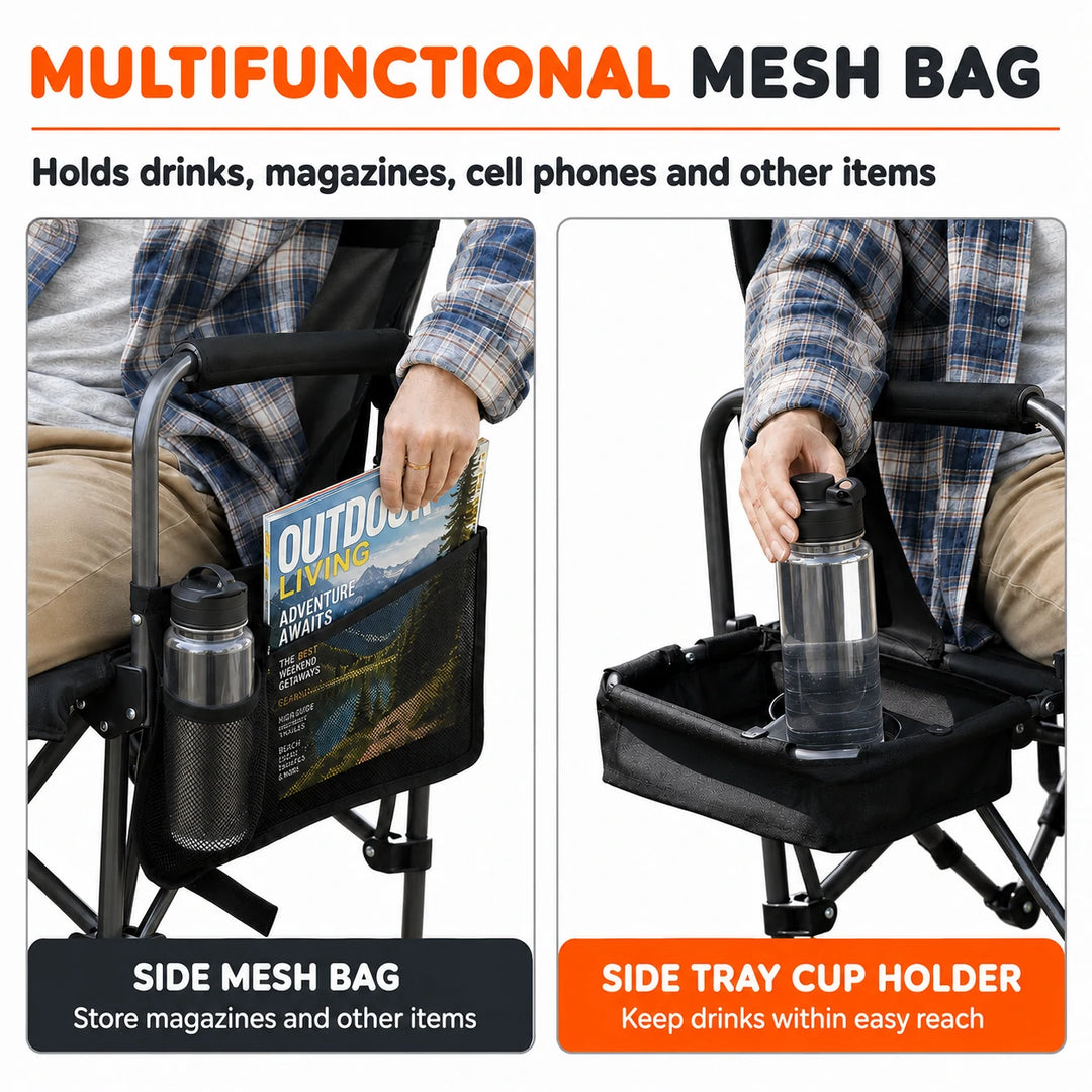 Extra Tall Folding Director Camping Chair with Side Table