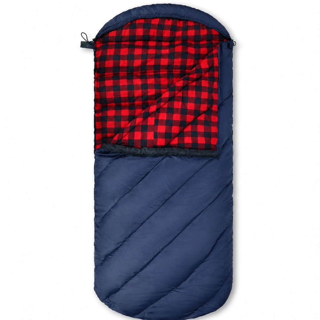 Saco de dormir para acampar con capucha para adultos con franela de algodón, rojo, azul, azul marino 