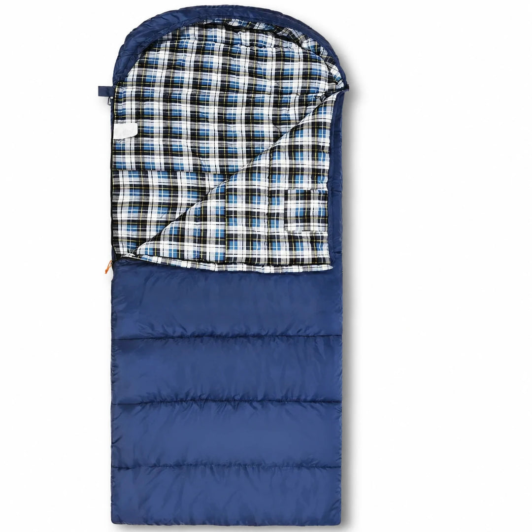 Saco de dormir para acampar con capucha para adultos con franela de algodón, rojo, azul, azul marino 