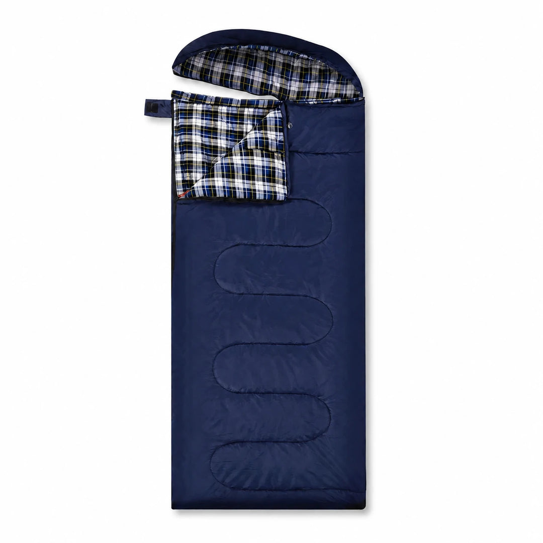 Saco de dormir para acampar con capucha para adultos con franela de algodón, rojo, azul, azul marino 