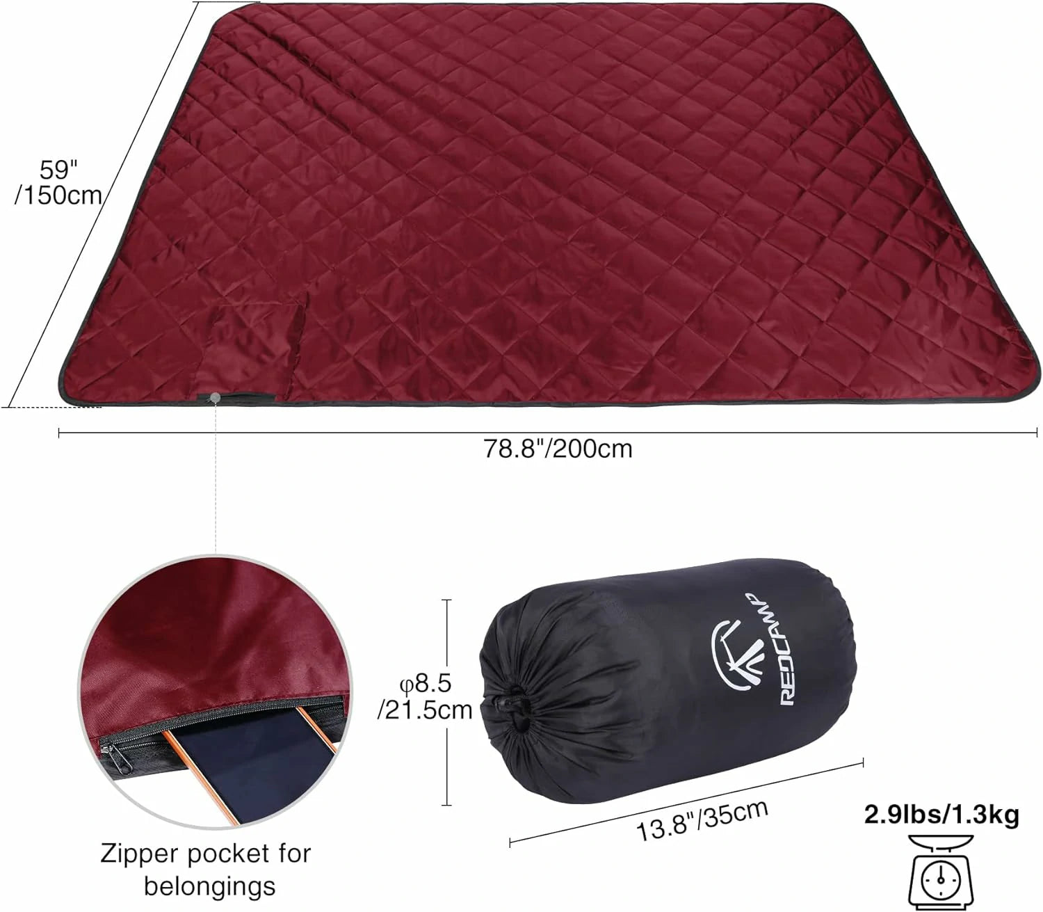 REDCAMP Large Camping Blanket with Sherpa Lining
