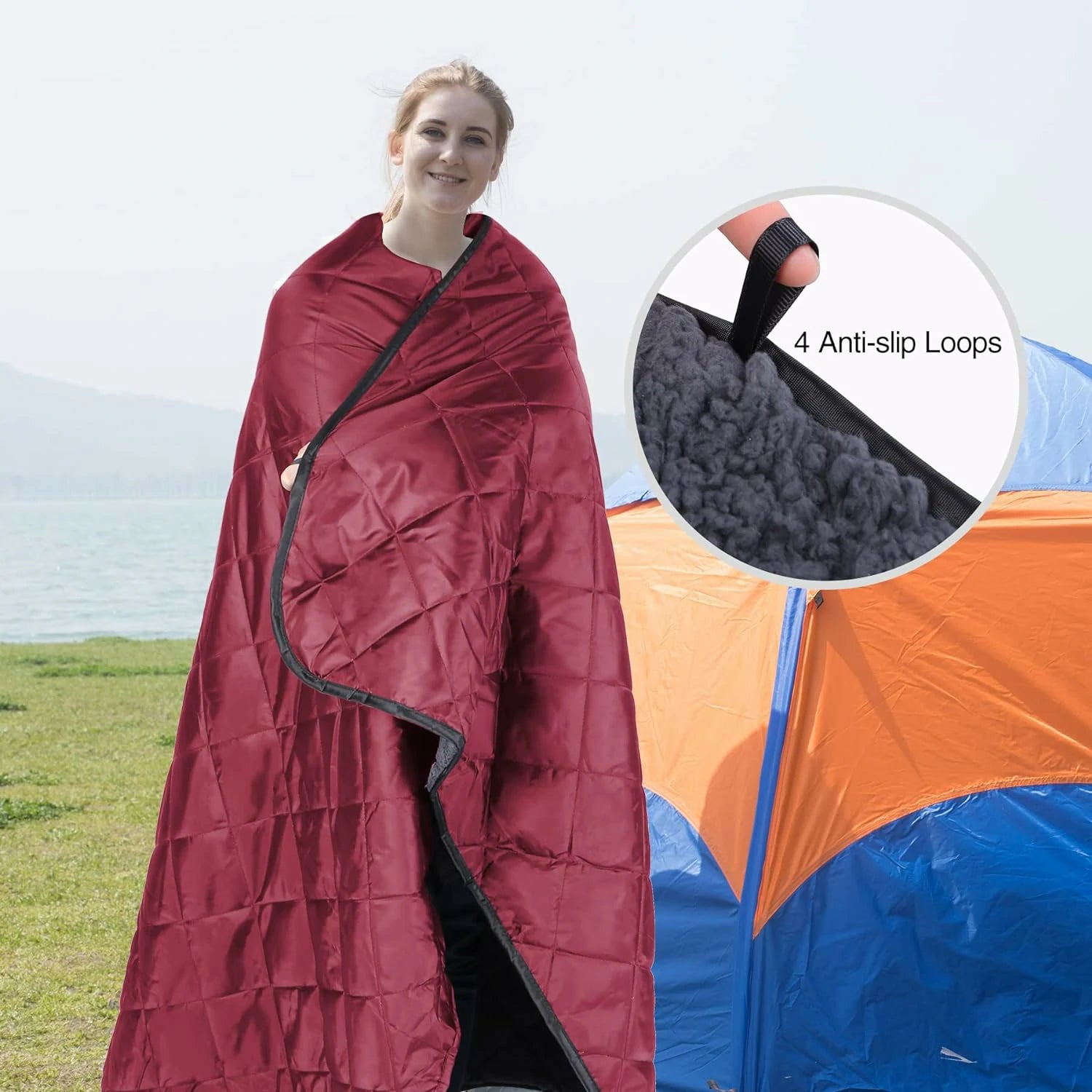 REDCAMP Large Camping Blanket with Sherpa Lining