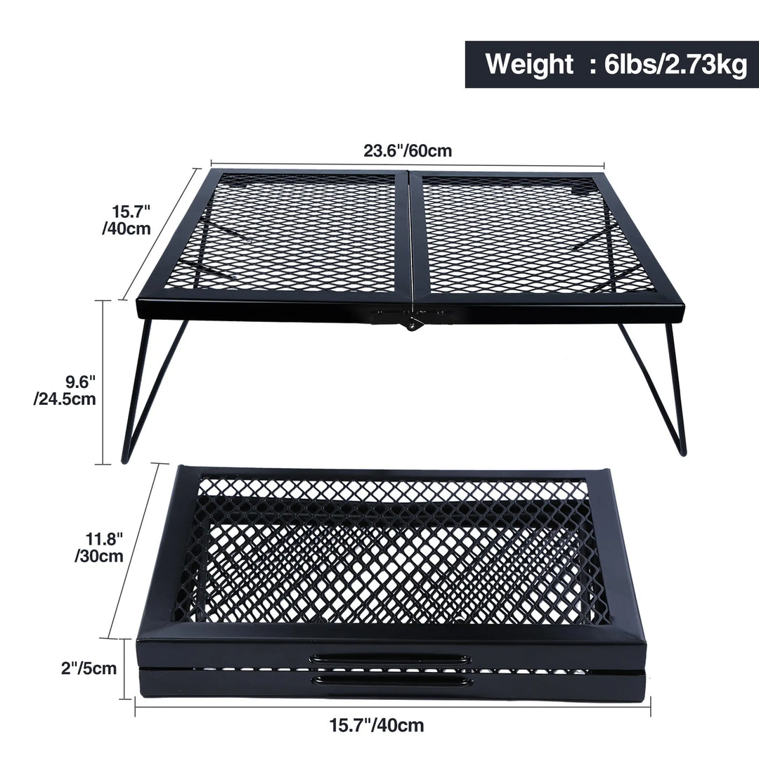 Portable Heavy Duty Folding Steel Campfire Grill Grate for Outdoor Cooking, Black - Redcamp