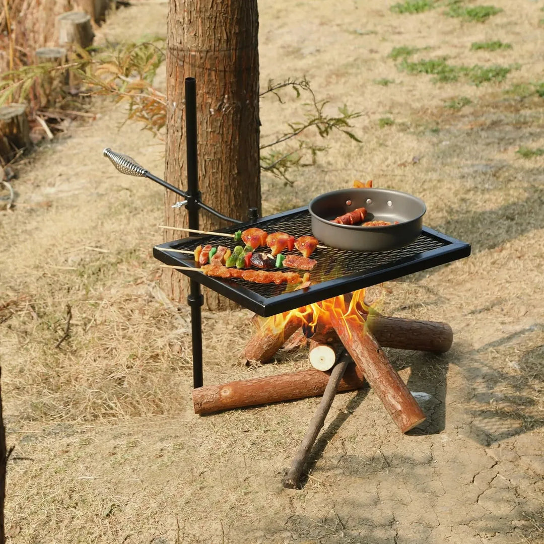 Folding Swivel Campfire Grill Heavy Duty Steel Grate with Carrying Bag for Outdoor Open Flame Cooking - Redcamp