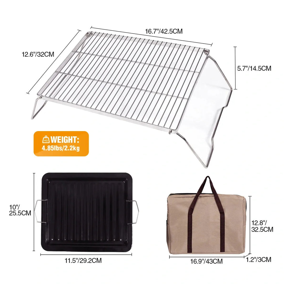 Portable Folding Campfire Grill 304 Stainless Steel Grate with Carrying Bag - Redcamp