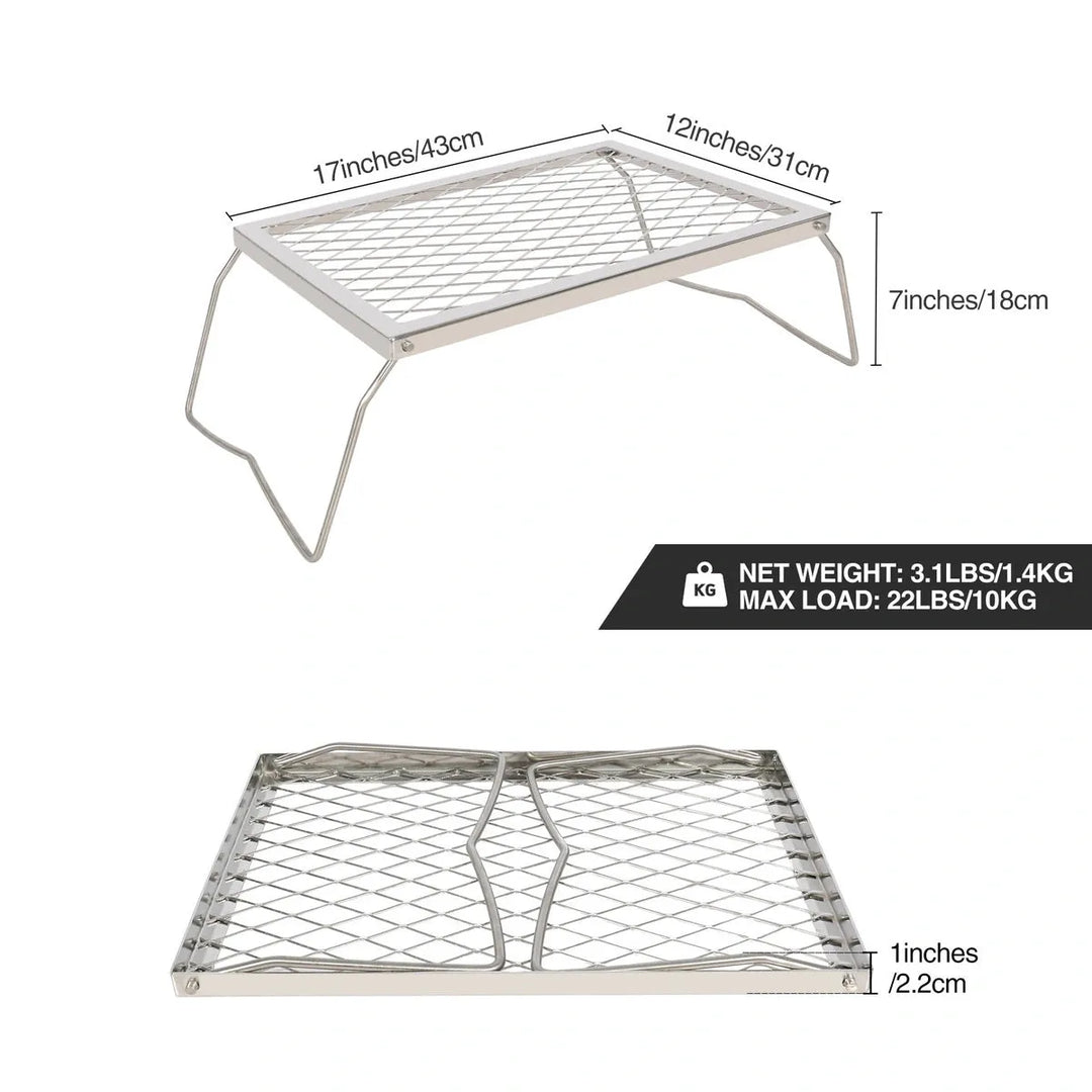 Portable Folding Campfire Grill 304 Stainless Steel Grate with Carrying Bag - Redcamp