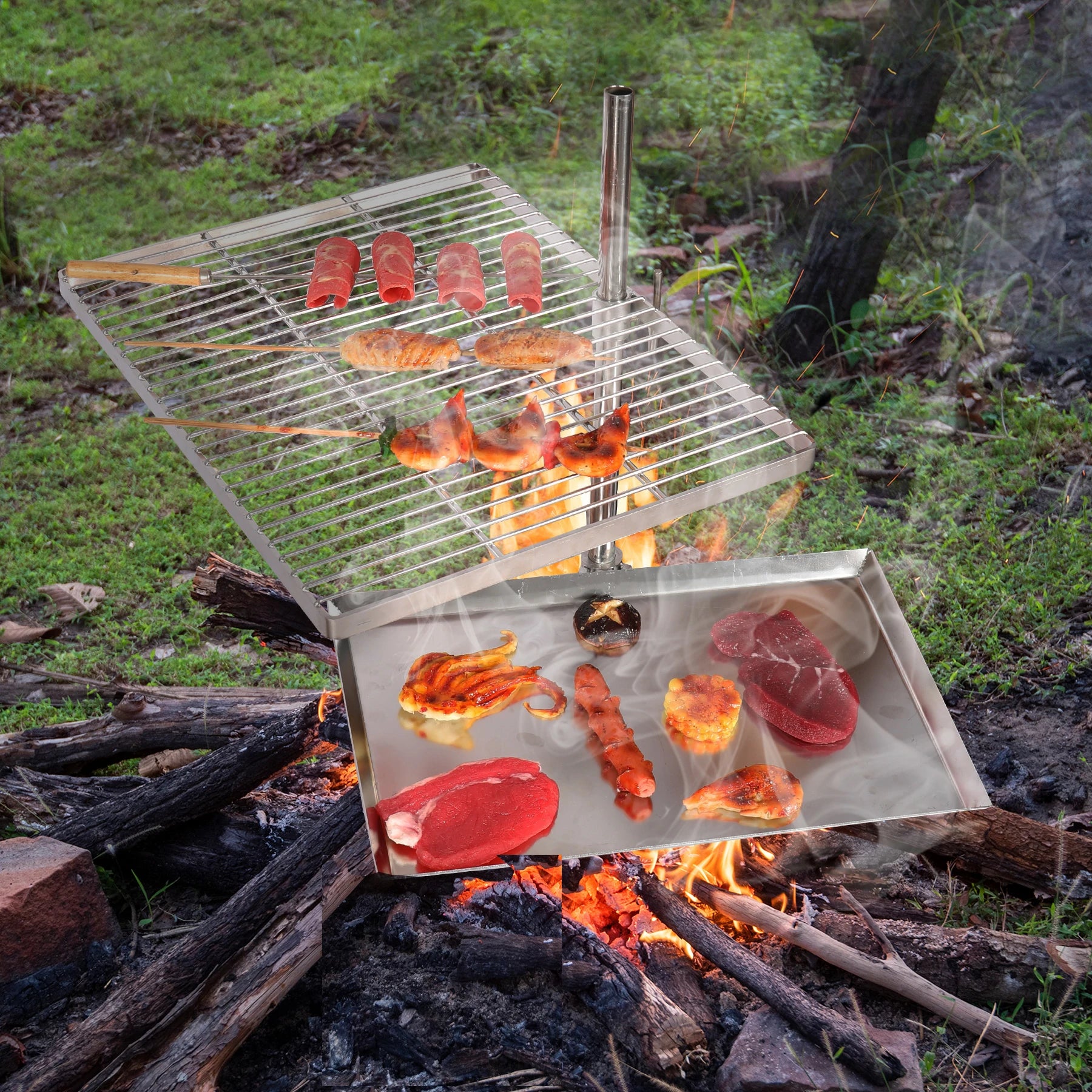 Swivel Camping Grill Grate Portable Campfire Cooking Outdoor Fire