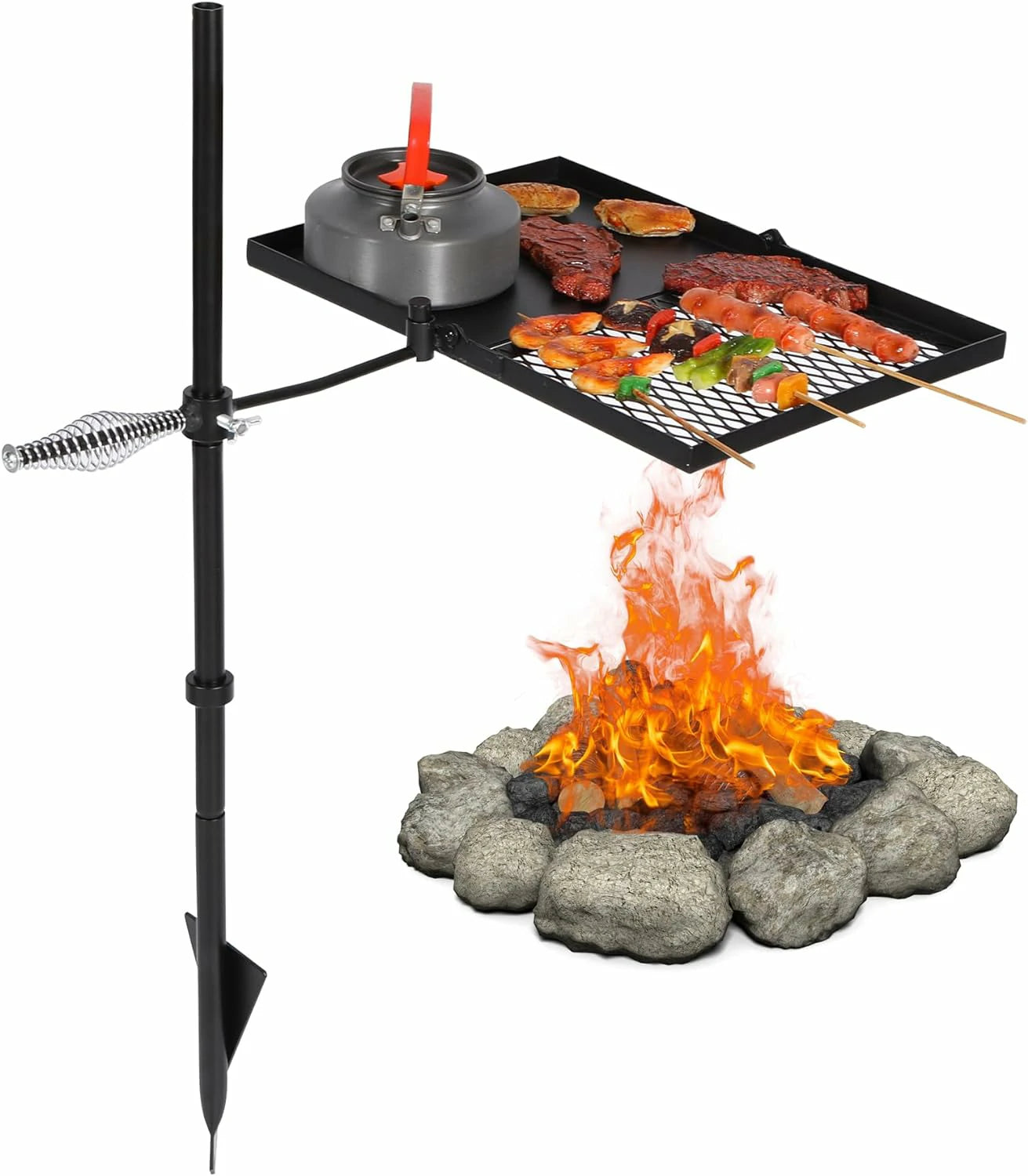 Folding Swivel Campfire Grill Heavy Duty Steel Grate with Carrying Bag for Outdoor Open Flame Cooking