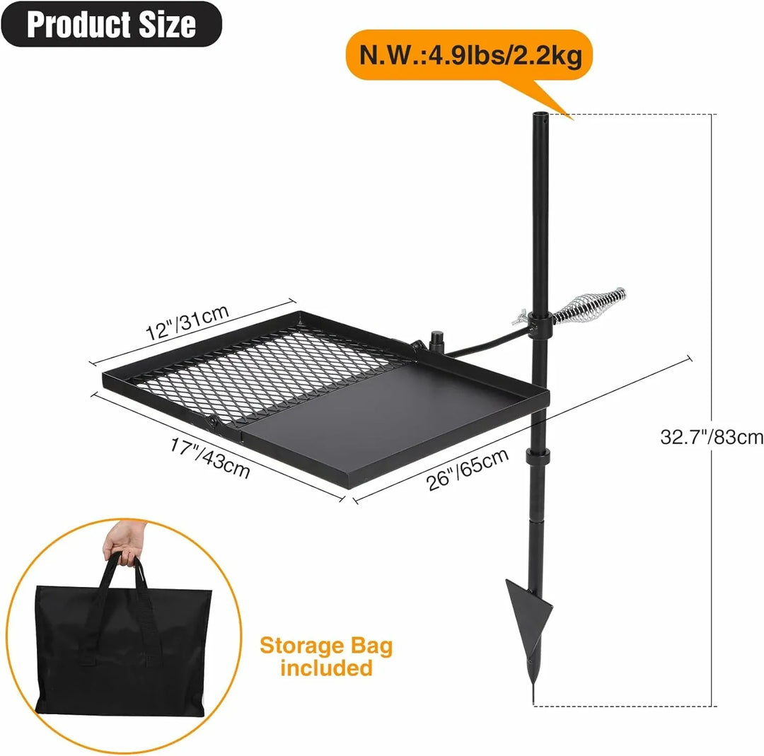Folding Swivel Campfire Grill Heavy Duty Steel Grate with Carrying Bag for Outdoor Open Flame Cooking - Redcamp