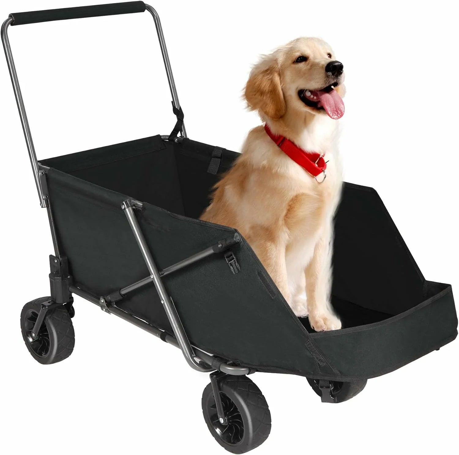 Folding Dog Wagon Cart with Extendable Rear End Heavy Duty