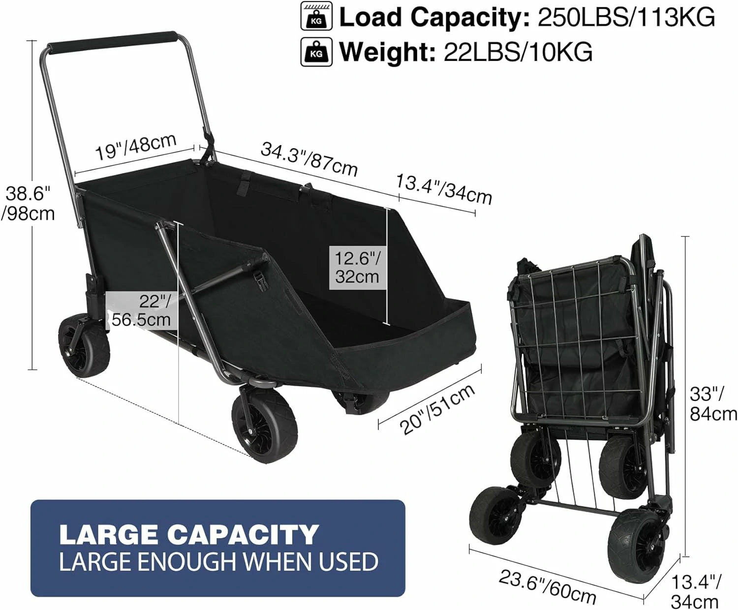 REDCAMP Folding Dog Wagon Cart with Extendable Rear End Heavy Duty