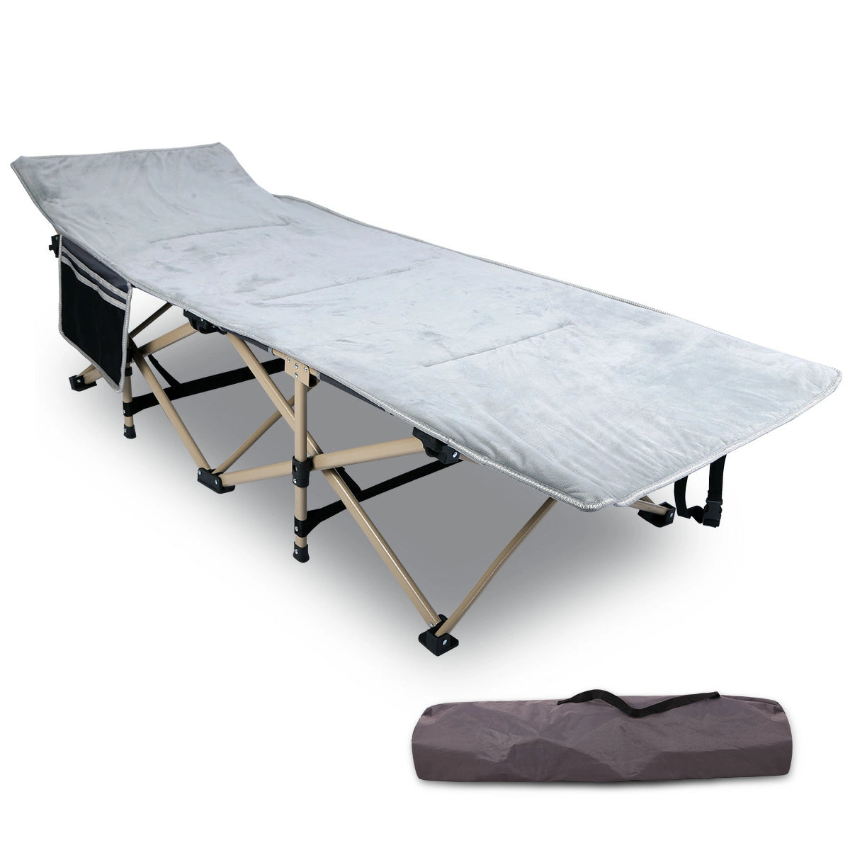 Padded Folding Camping Cot for Adults, Blue Grey