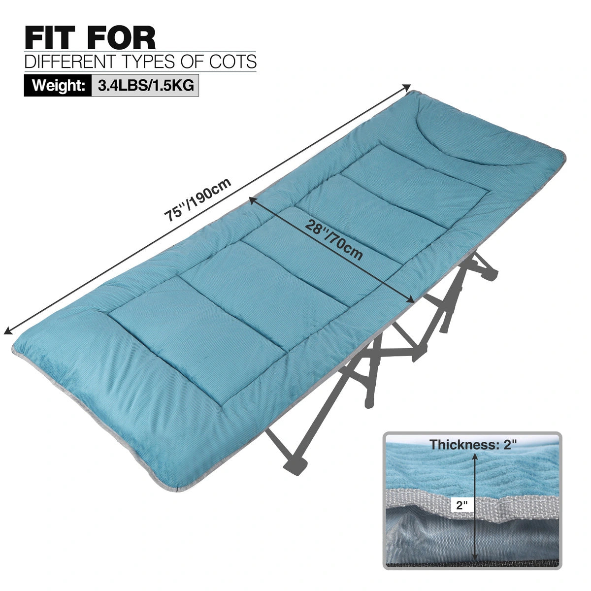 Cot Pads for Camping, Soft Comfortable Cotton Sleeping Cot Mattress Pad