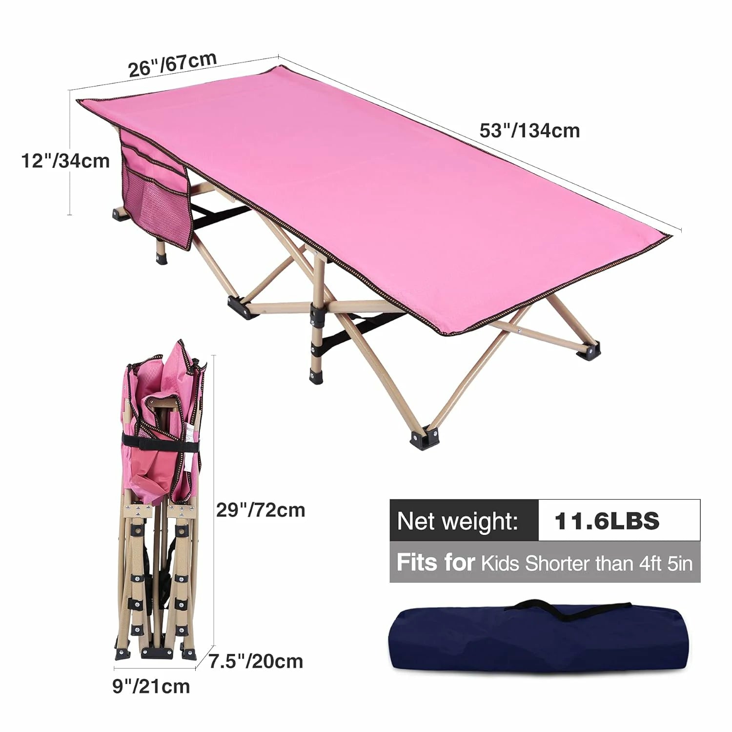 REDCAMP Folding Kids Cot for Sleeping with Sleeping Bag 3-7