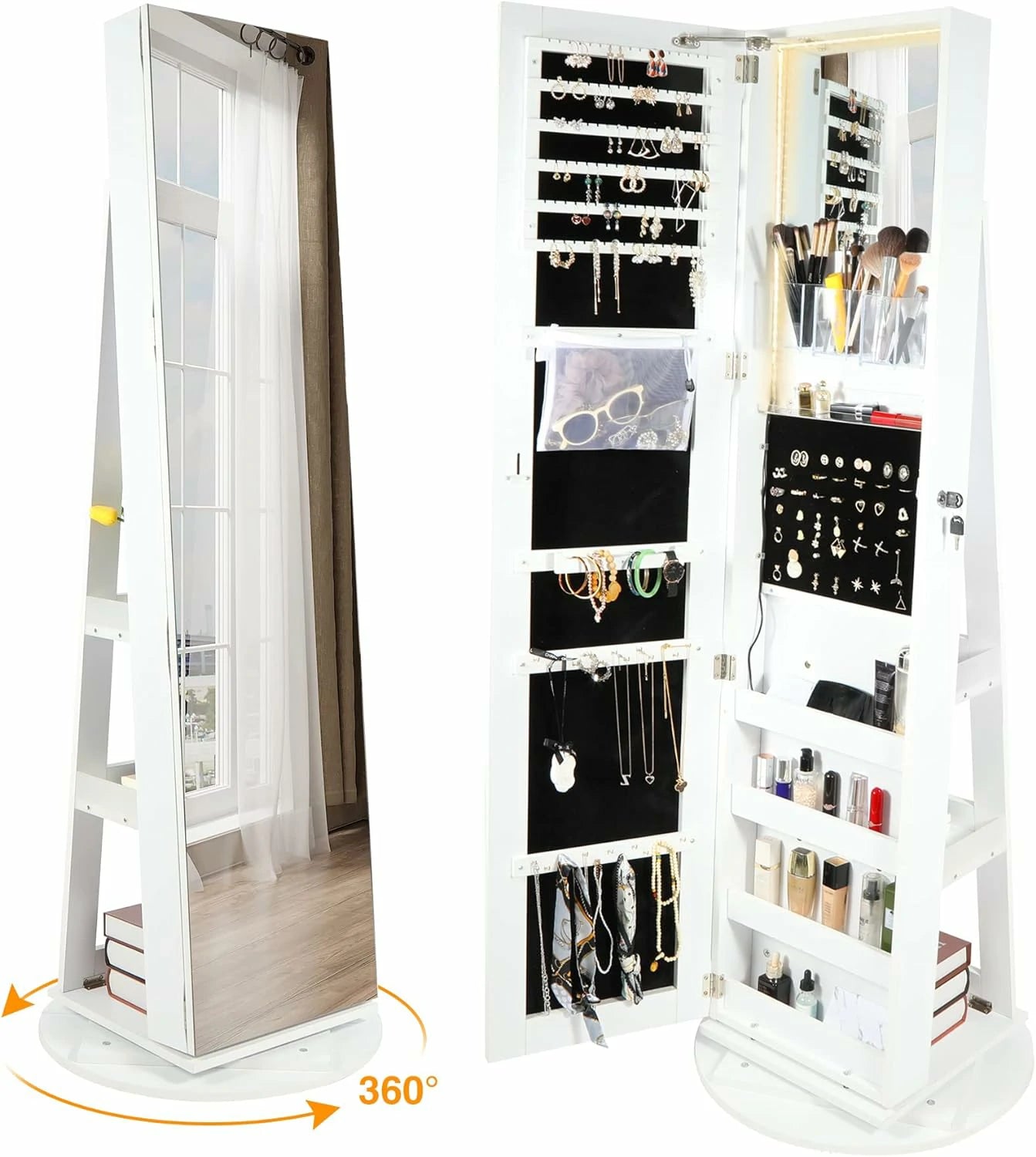 REDCAMP 360° Swivel Jewelry Cabinet with LED Lights