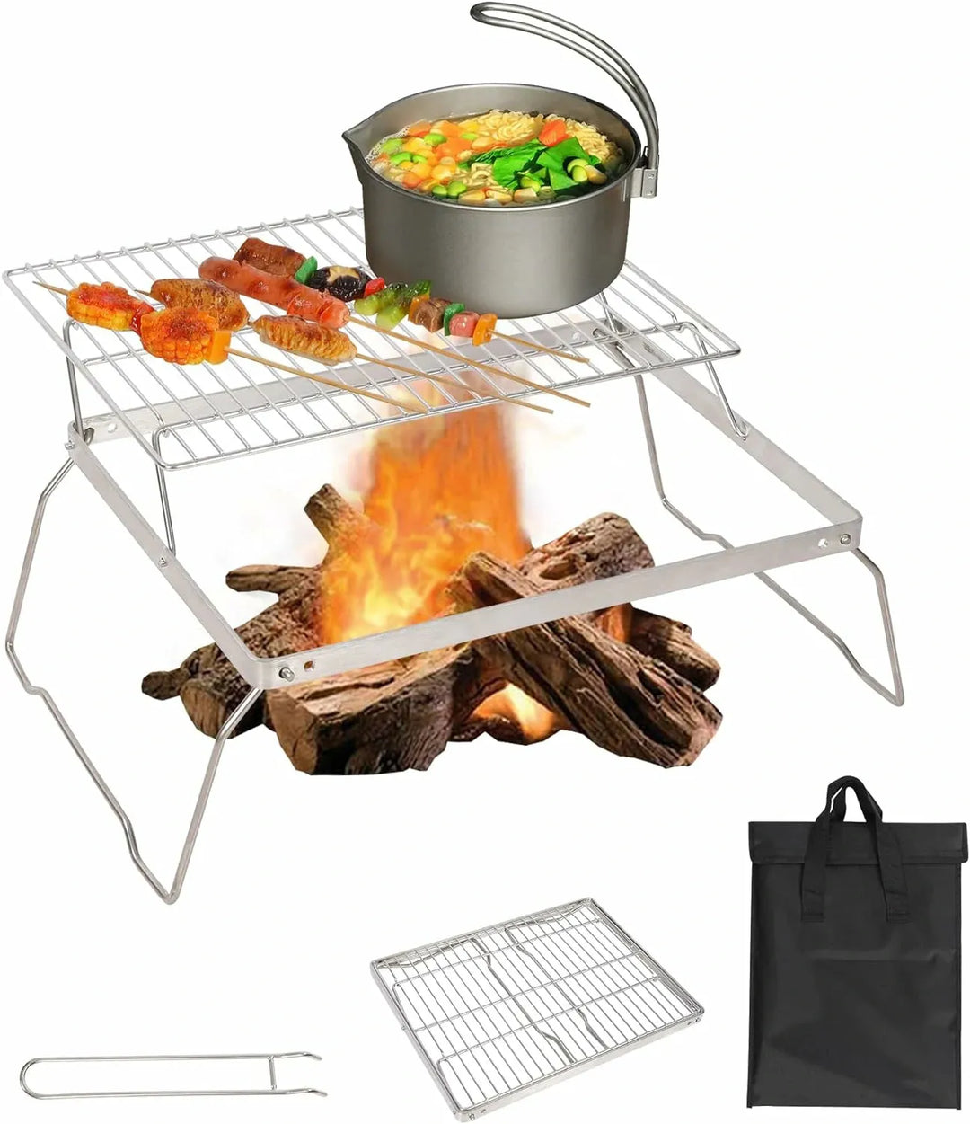 Portable Folding Campfire Grill 304 Stainless Steel Grate with Carrying Bag - Redcamp