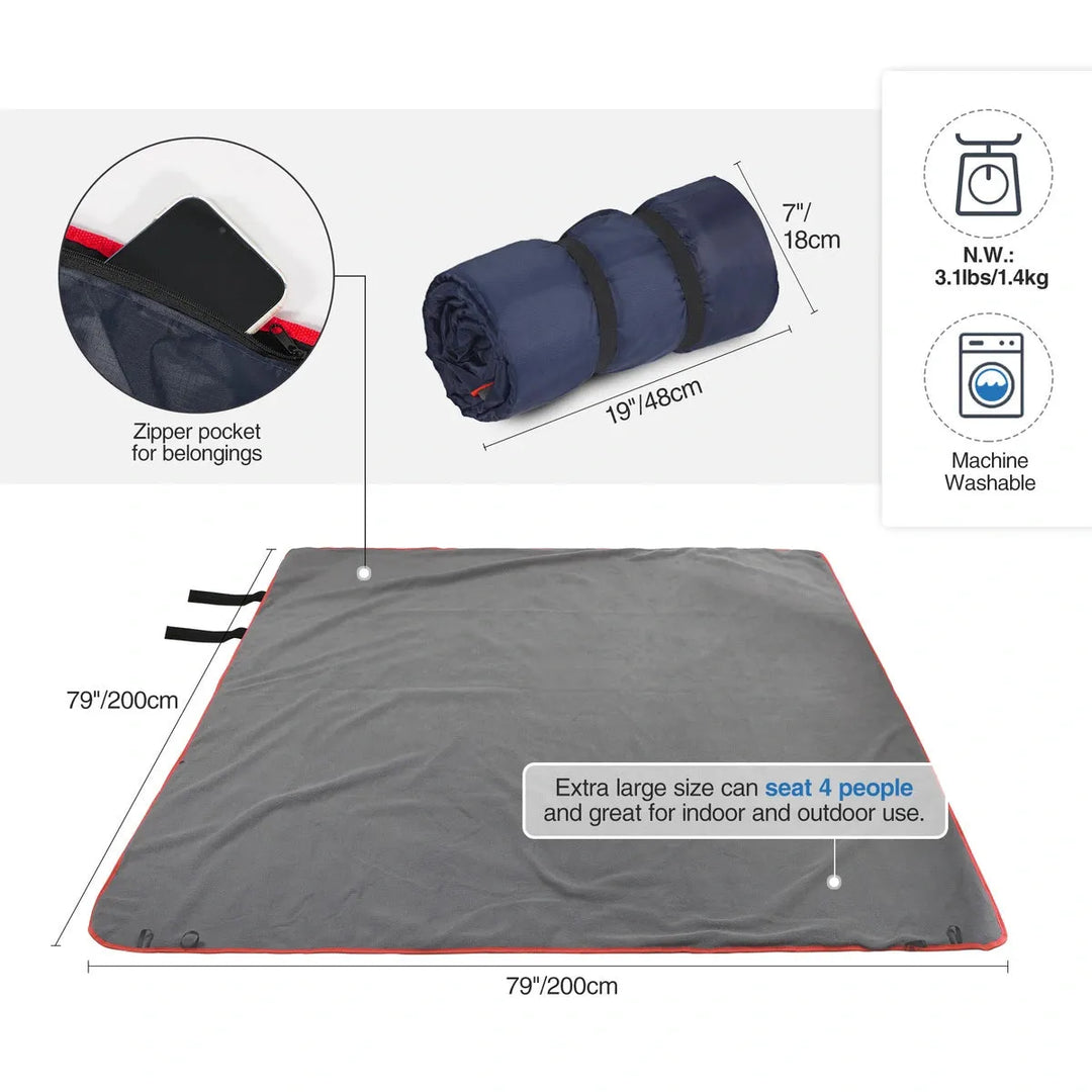 Outdoor Waterproof Blanket with Warm Fleece - Redcamp