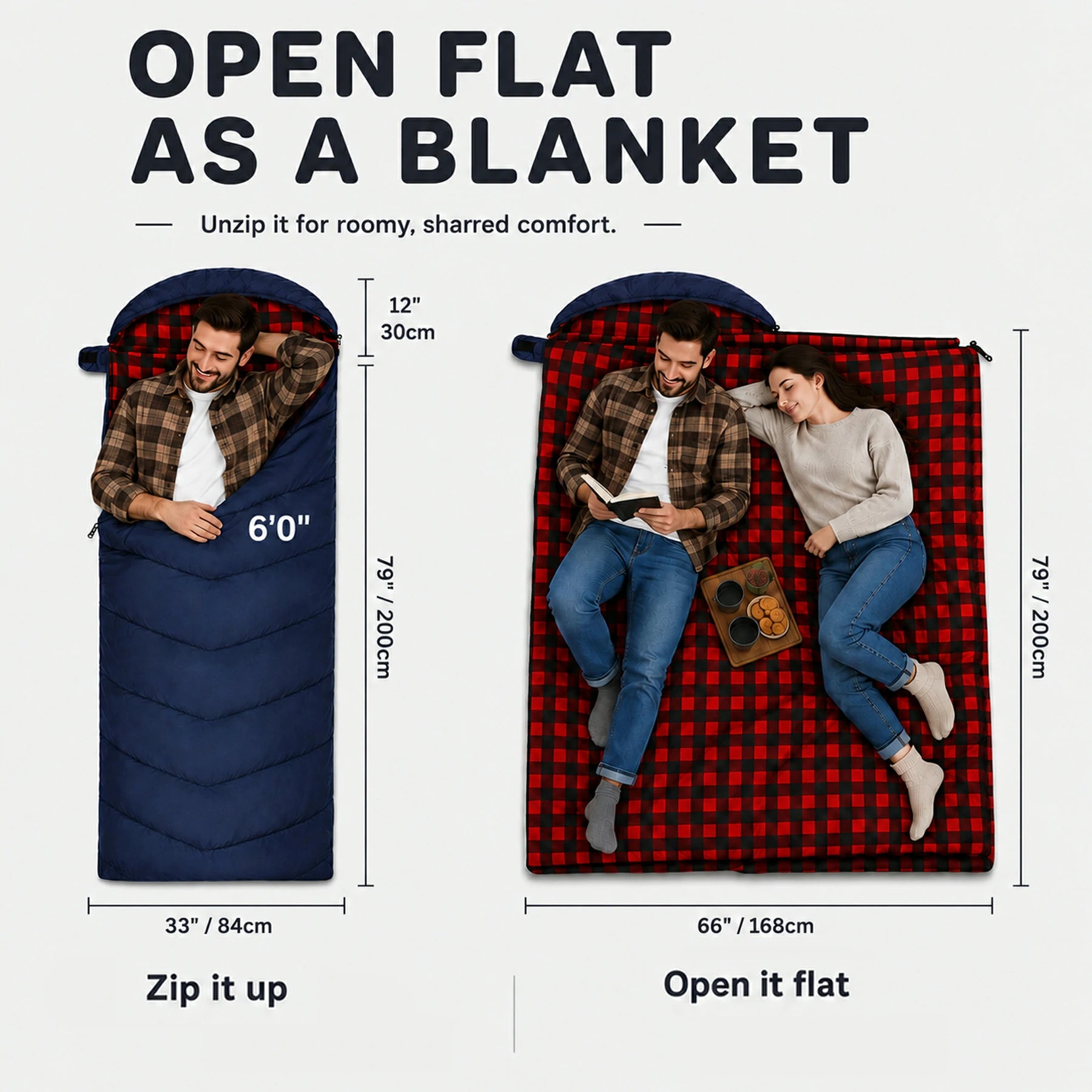 Cotton Flannel Hooded Sleeping Bag 23-59°F