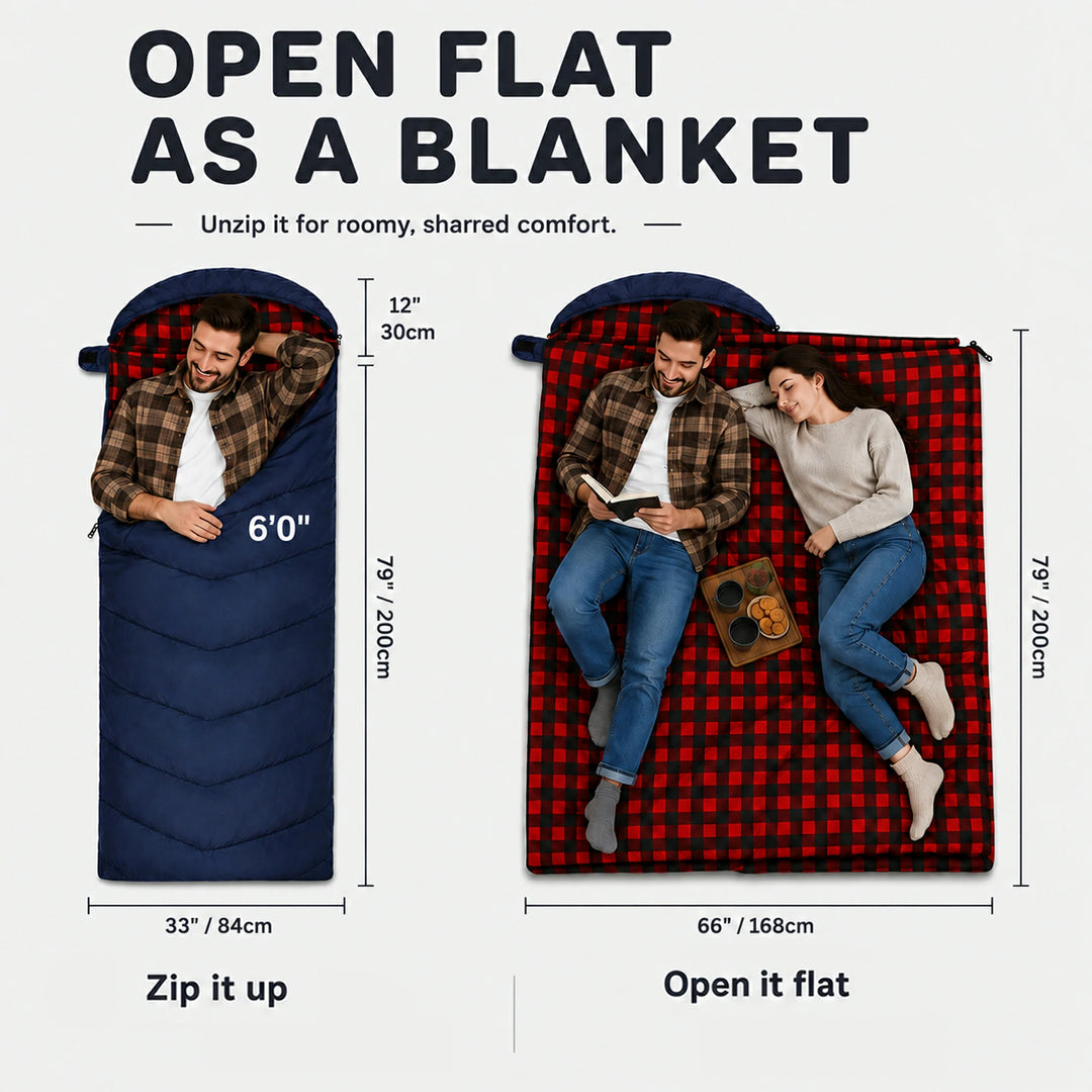 Saco de dormir para acampar con capucha para adultos con franela de algodón, rojo, azul, azul marino 